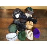 Vintage hats, fur stole and bag to include Kangol. Does not include mannequins