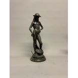 After Donatello, a bronze figure of David, on green marble circular base. 45cm(h)