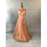 1950s couture tulle ball gown. Waist measurement 26"