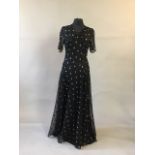 1930s net embossed long gown with silk underdress