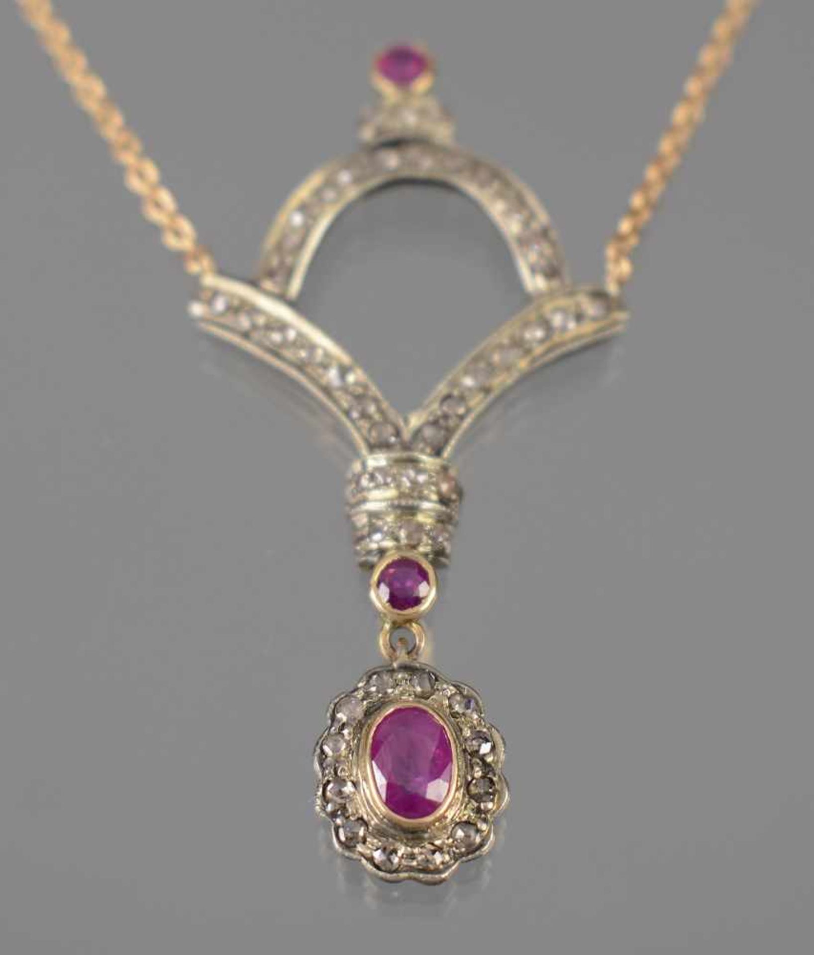 GOLD COLLIER WITH DIAMONDS AND RUBIES - Bild 2 aus 2