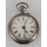 SILVER POCKET WATCH WITH ALARM