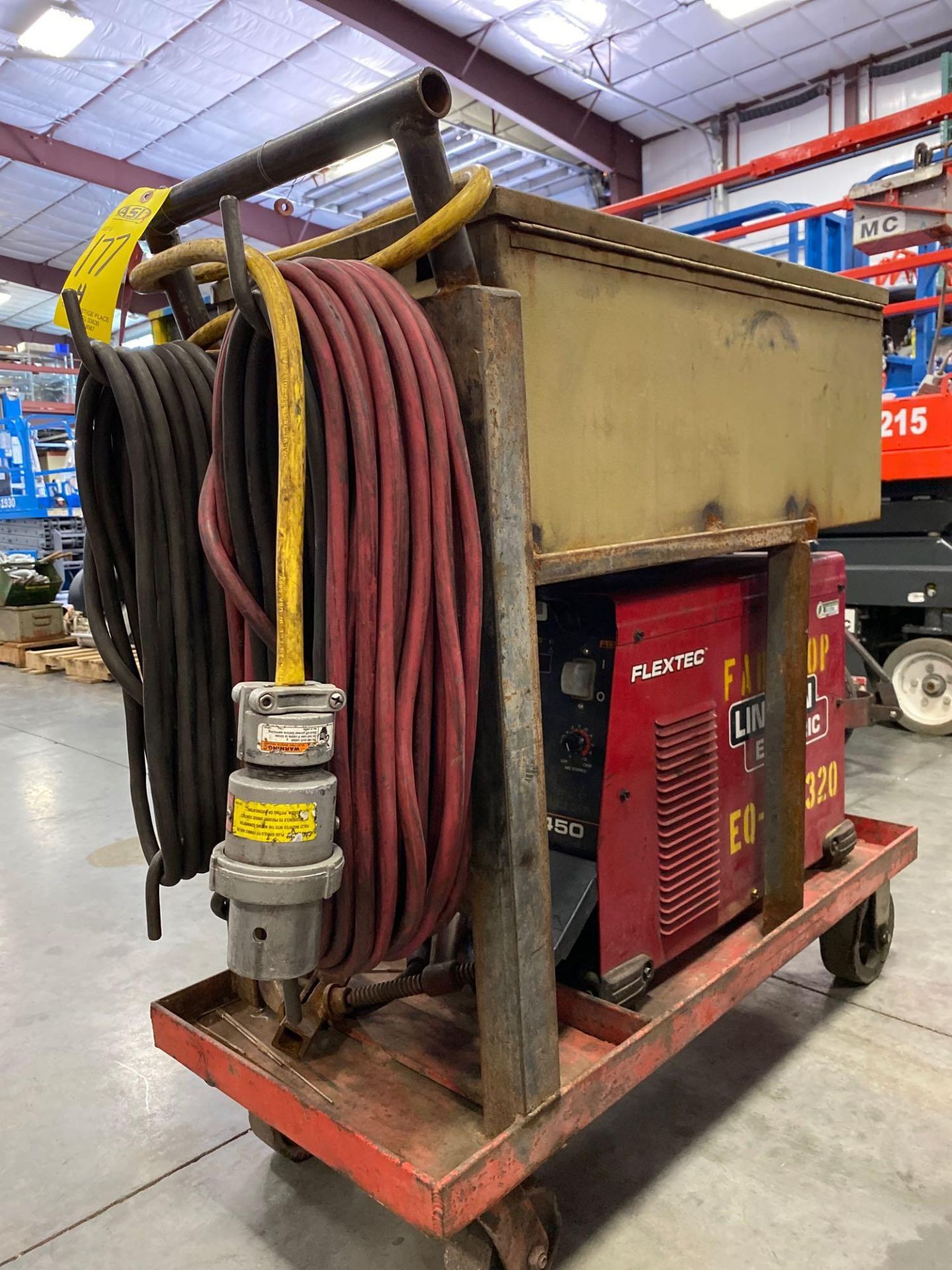 LINCOLN ELECTRIC FLEXTEC 450 WELDER WITH CART AND STORAGE BOX