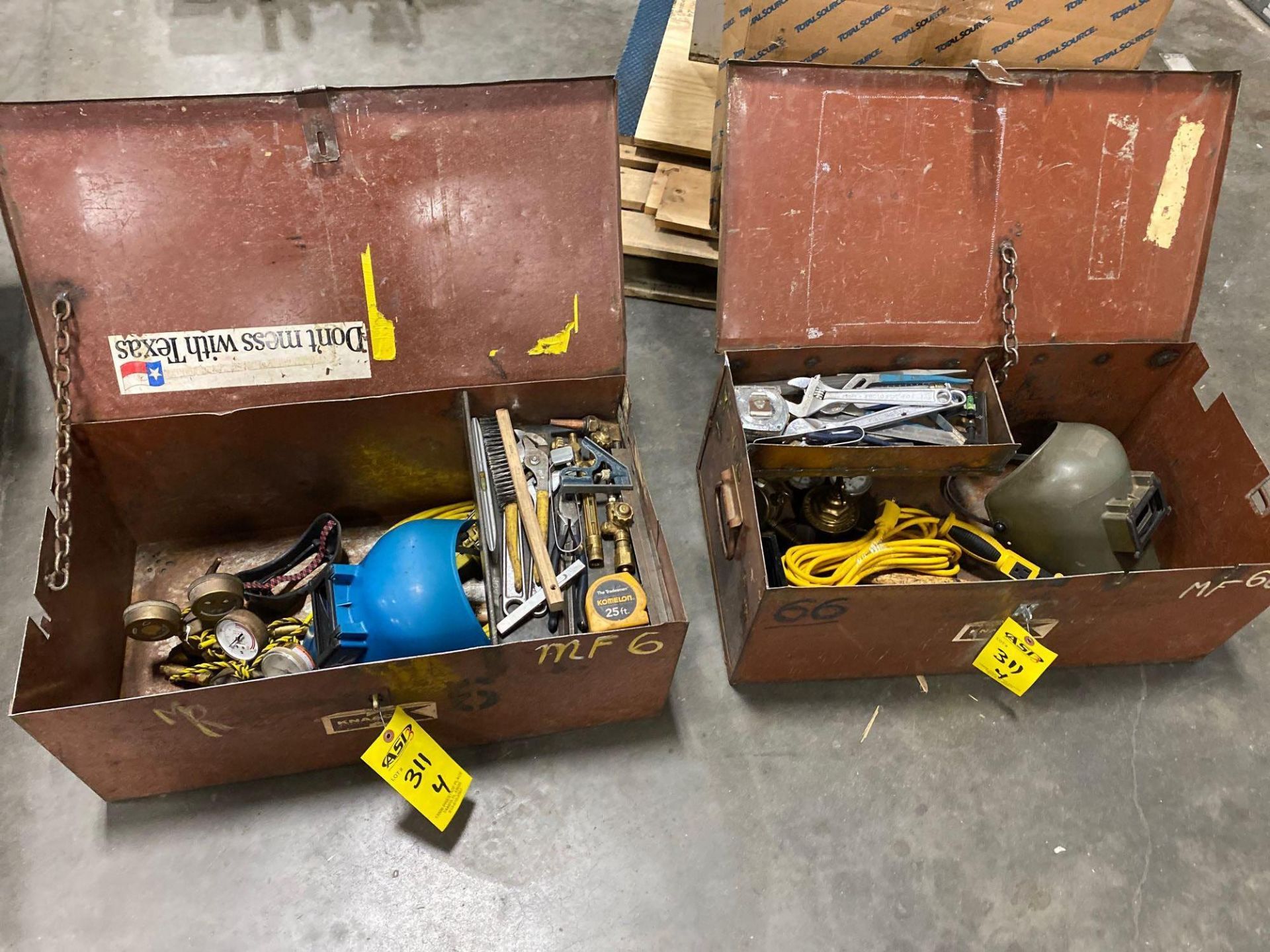 TWO KNACK BOXES WITH WELDING SUPPLIES