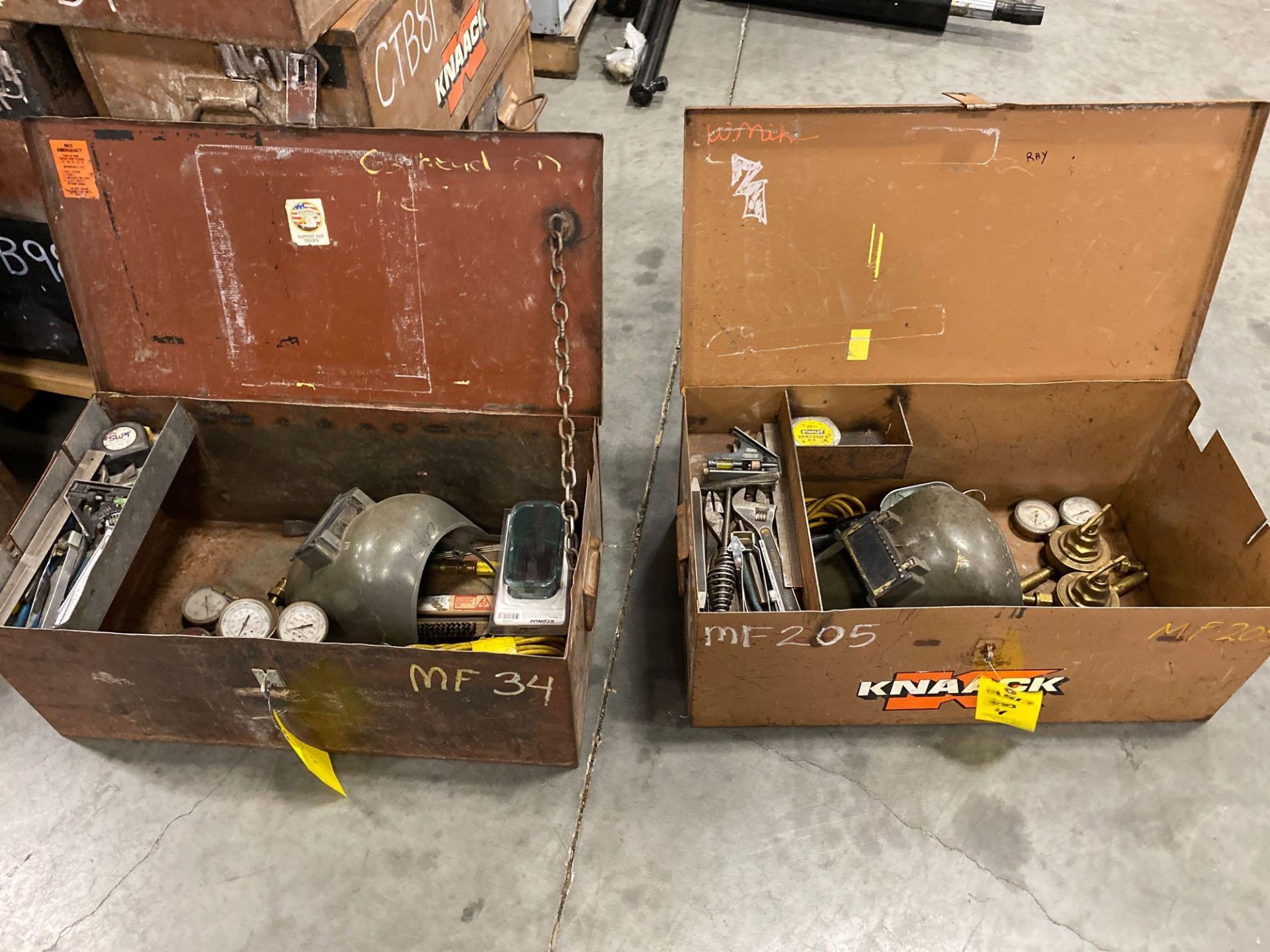 TWO KNACK BOXES WITH WELDING SUPPLIES