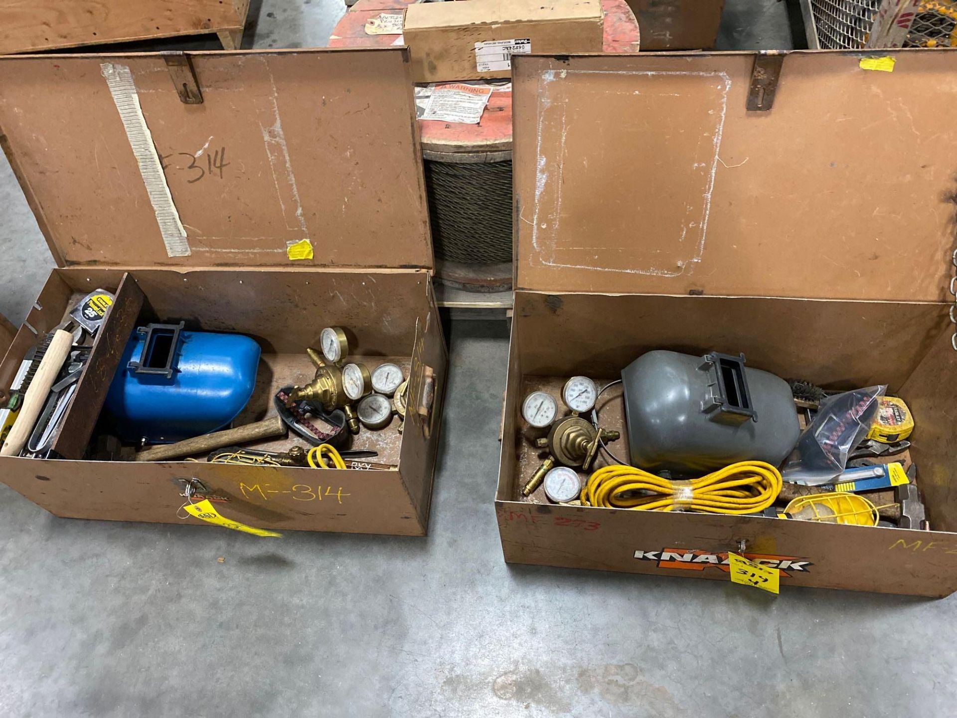 TWO KNACK BOXES WITH WELDING SUPPLIES