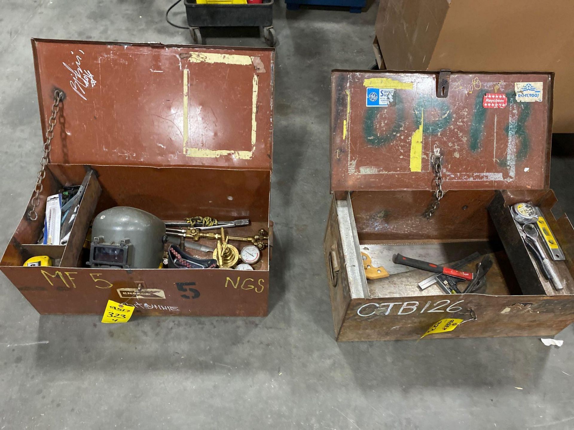 TWO KNACK BOXES WITH WELDING SUPPLIES