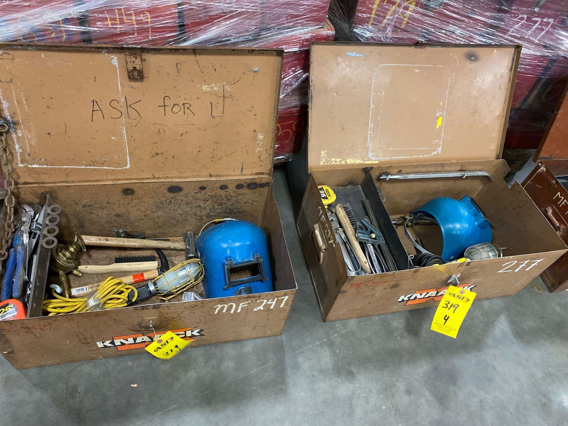 TWO KNACK BOXES WITH WELDING SUPPLIES