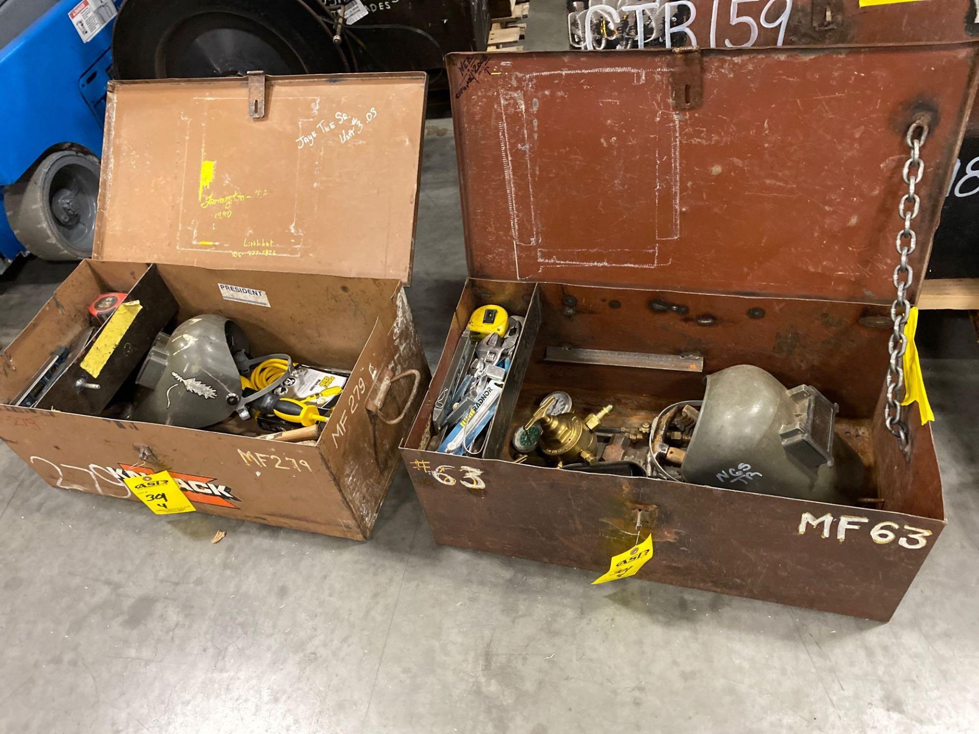 TWO KNACK BOXES WITH WELDING SUPPLIES