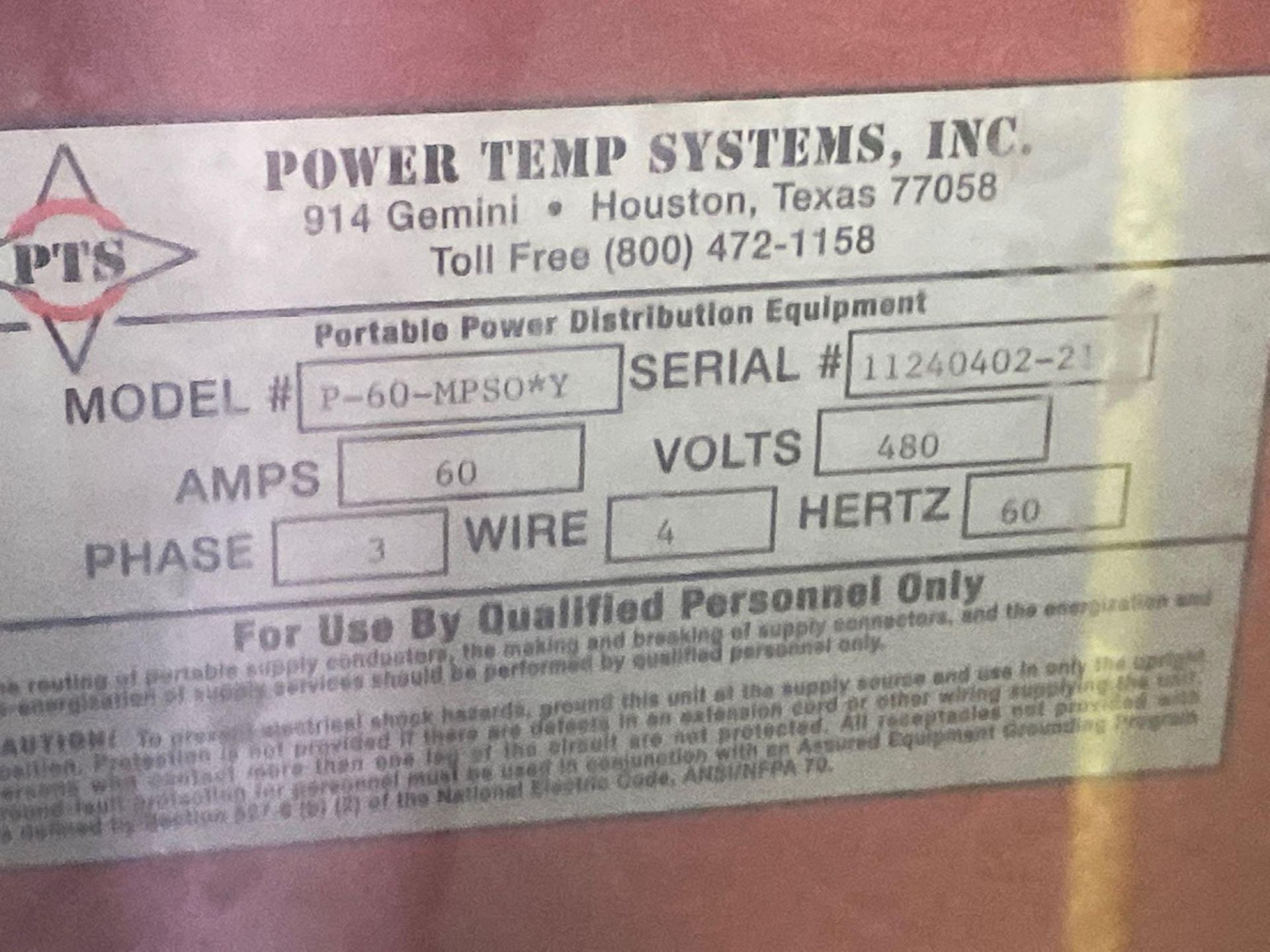 POWERTEMP P-60 POWER DISTRIBUTION CART, 60 AMP - Image 4 of 6