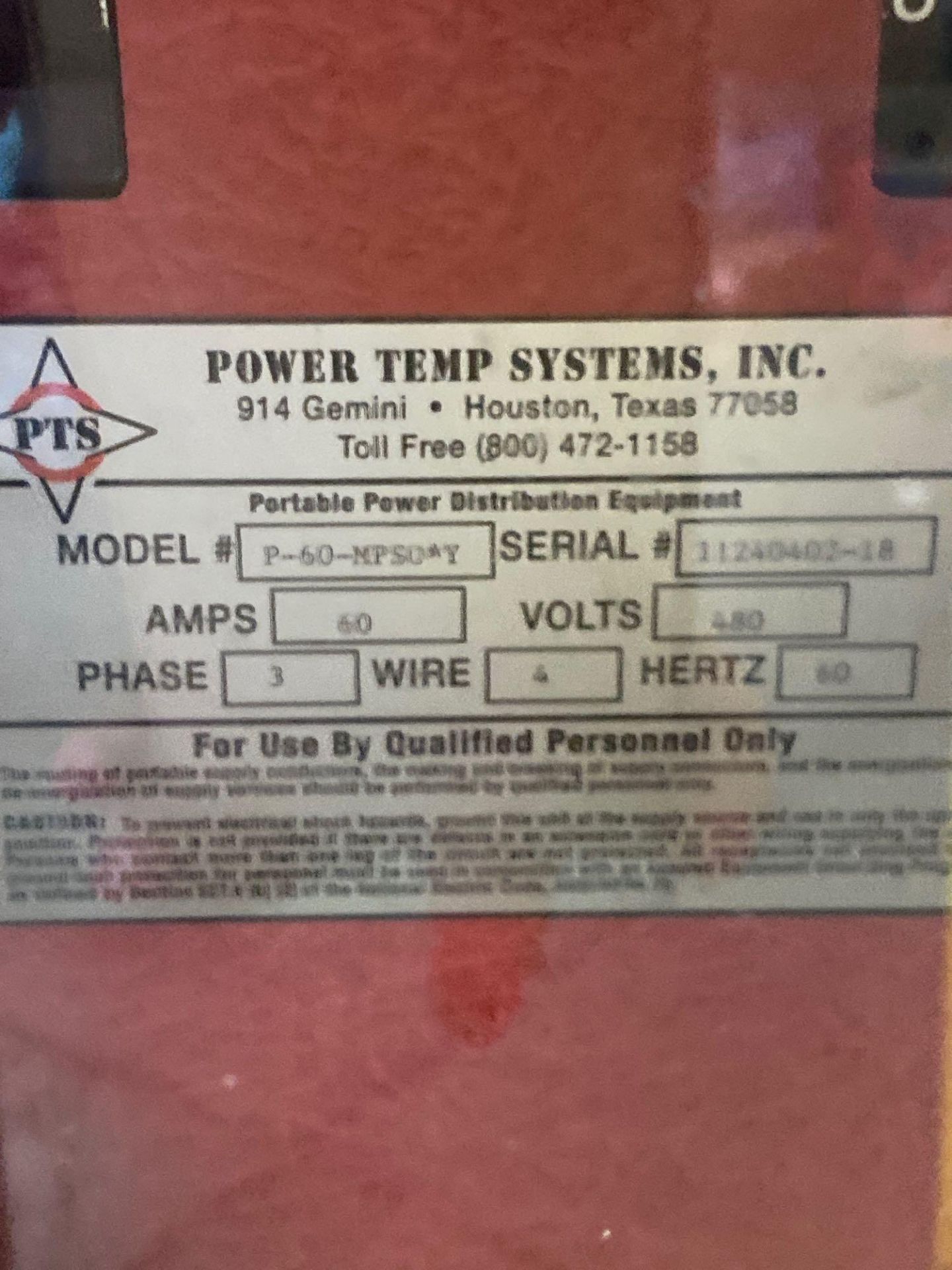 POWERTEMP P-60 POWER DISTRIBUTION CART, 60 AMP - Image 6 of 8