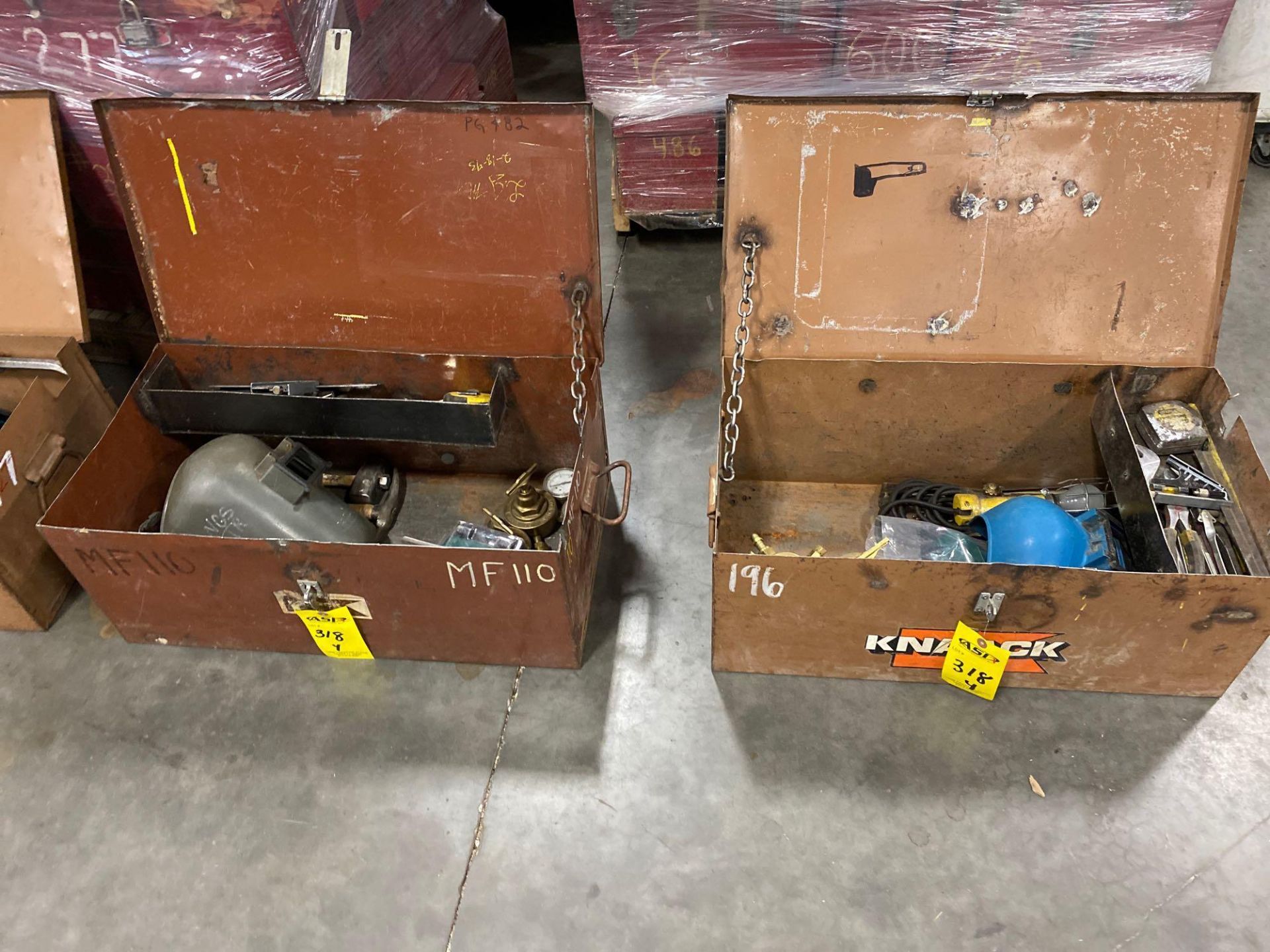 TWO KNACK BOXES WITH WELDING SUPPLIES