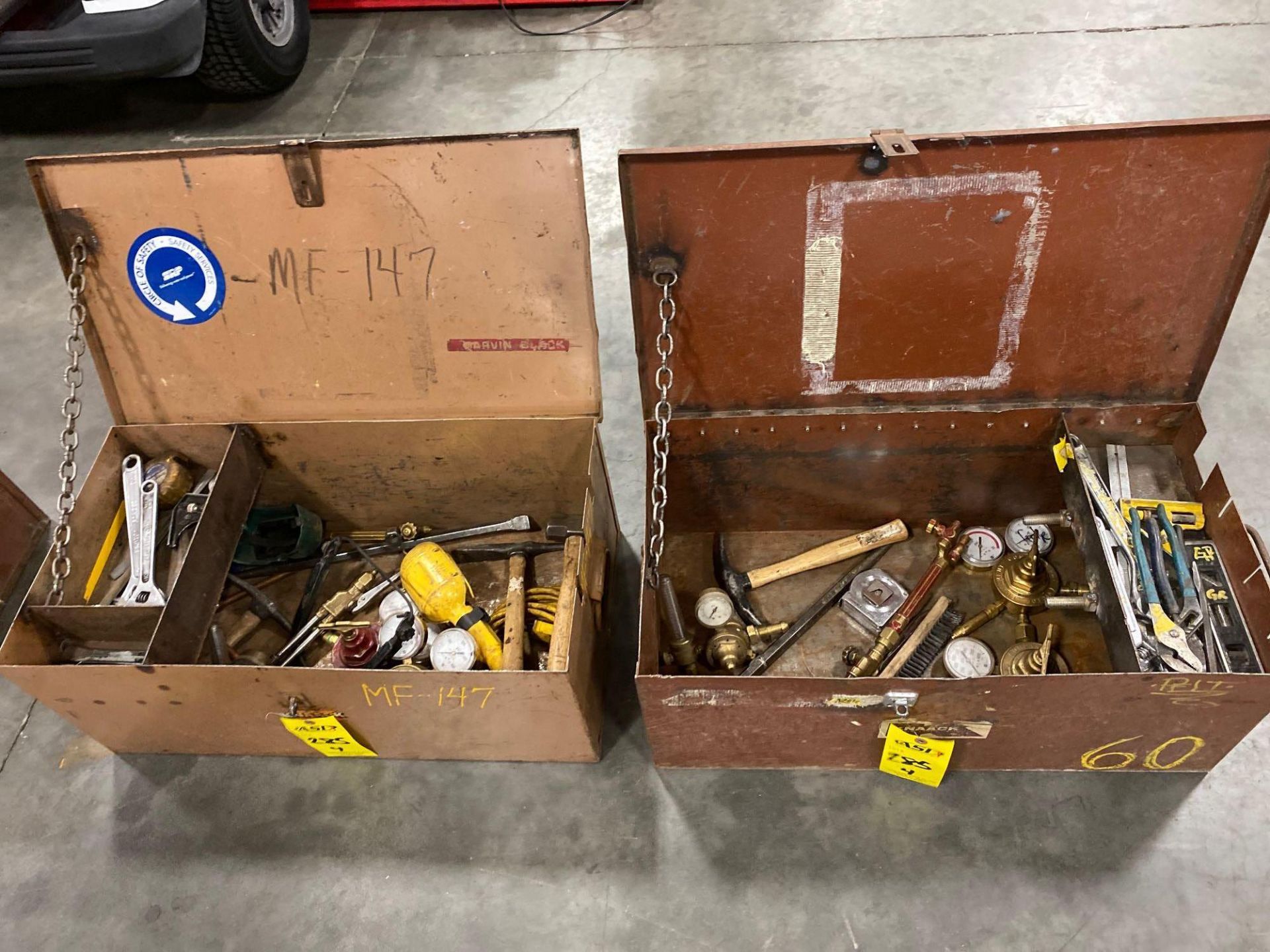 TWO KNACK BOXES WITH WELDING SUPPLIES