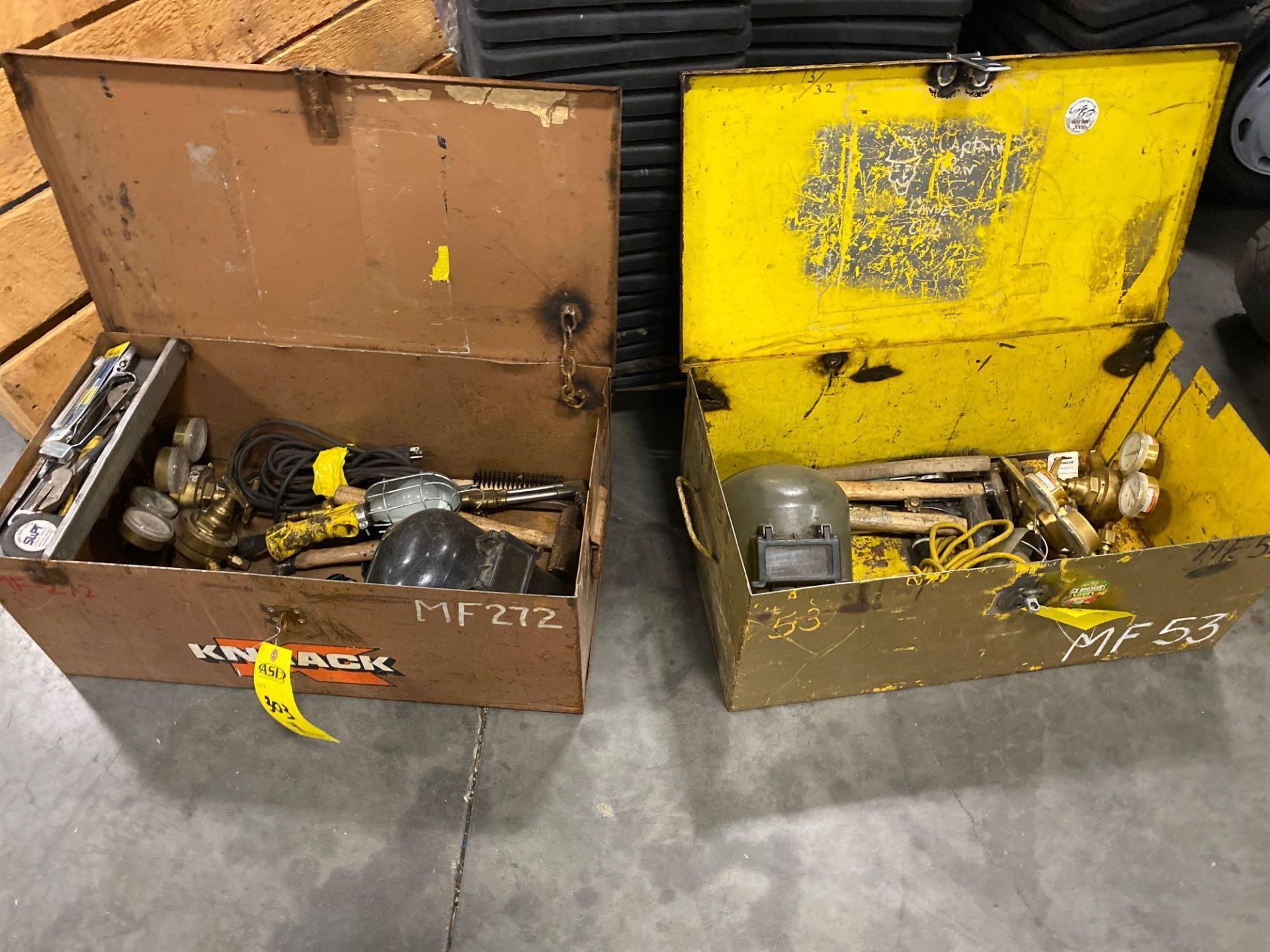 TWO KNACK BOXES WITH WELDING SUPPLIES