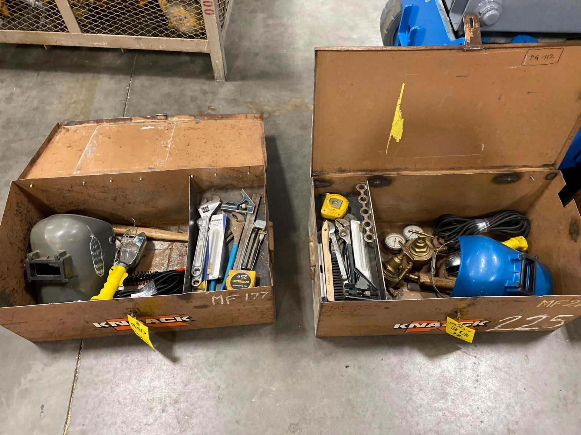 TWO KNACK BOXES WITH WELDING SUPPLIES