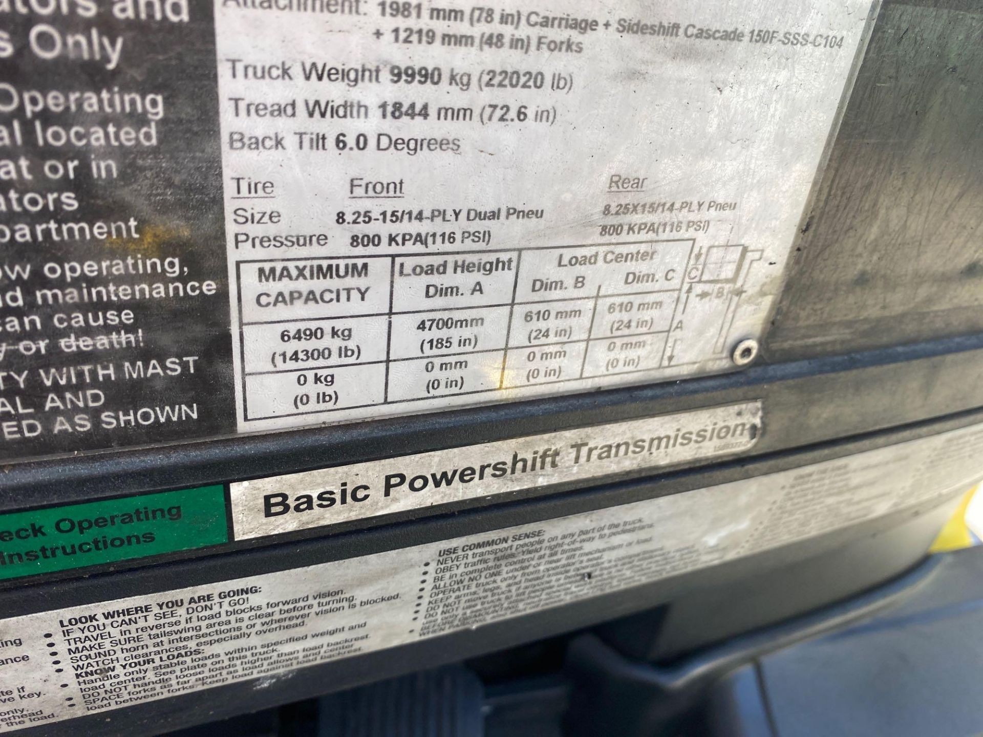 2012 HYSTER H155FT DIESEL FORKLIFT, 15,500 LB CAPACITY, 185" HEIGHT CAPACITY, TILT, SIDE SHIFT, RUNS - Image 11 of 11