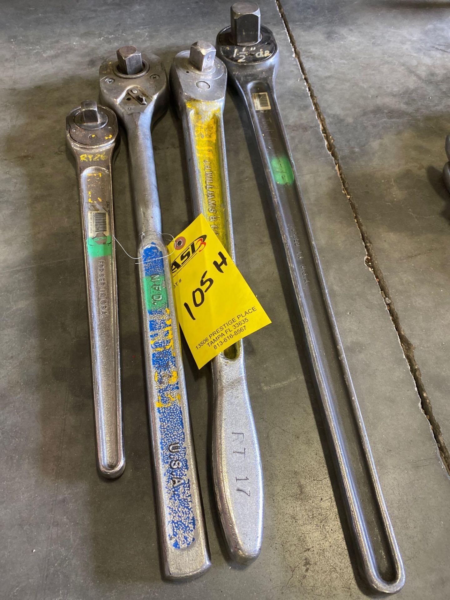LARGE RATCHETS, (1) 1 1/2” ARMSTRONG, (1) 1” WILLIAMS SUPERRATCHET, (1) 1” PROTO 5849, (1) 3/4” ARMS