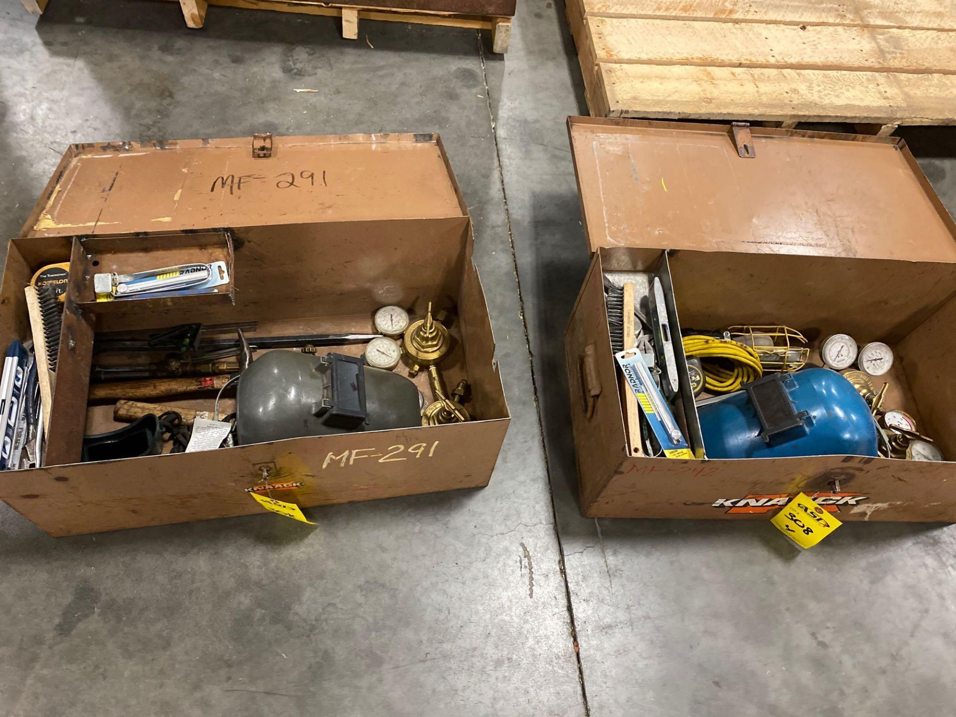 TWO KNACK BOXES WITH WELDING SUPPLIES