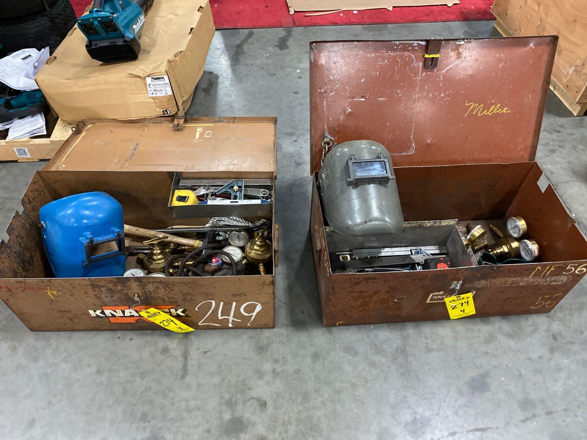 TWO KNACK BOXES WITH WELDING SUPPLIES