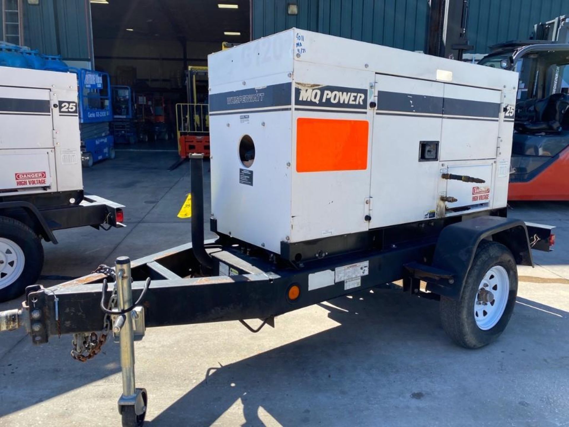 2011/2012 WHISPERWATT MQ POWER DIESEL GENERATOR, TRAILER MOUNTED, 20KW, 25KVA, RUNS AND OPERATES