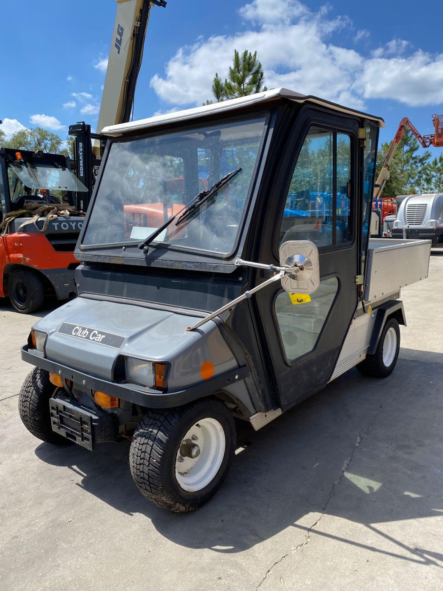 2010 CLUB CAR UTILITY CART, ENCLOSED CAB, ELECTRIC, DUMP BED, HITCH, RUNS AND OPERATES