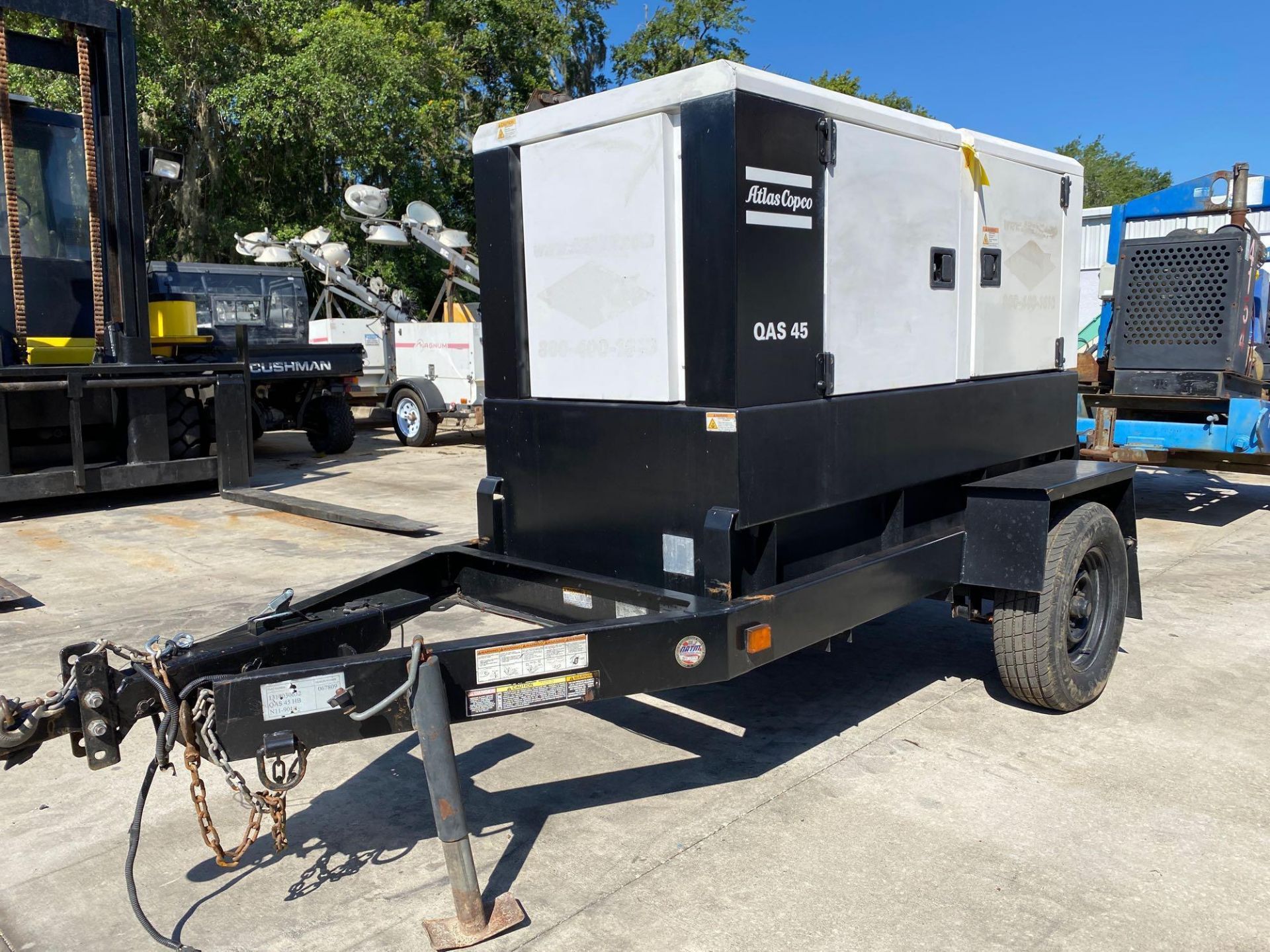 2013 ATLAS COPCO TRAILER MOUNTED GENERATOR, KUBOTA DIESEL, 45KVA/35KW, MODEL OAS 45, RUNS AND OPERAT