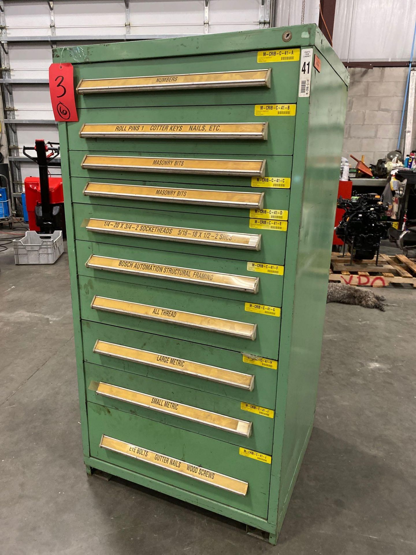 STANLEY VIDMAR 10 DRAWER PARTS CABINET LOADED FULL OF CONTENTS