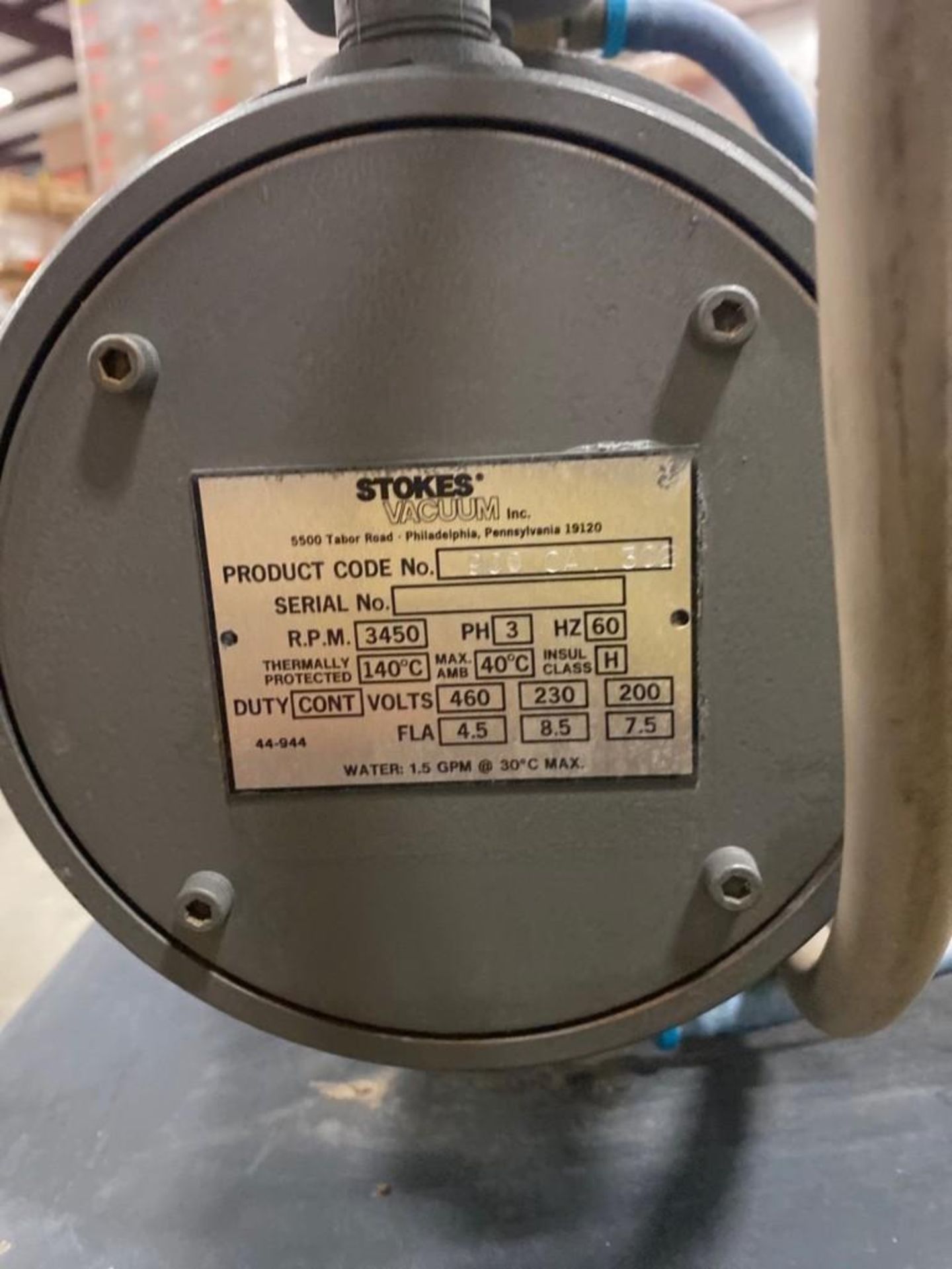 STOKES VACUUM PUMP MODEL SSP4OLL, 60HZ, 3PH - Image 6 of 6