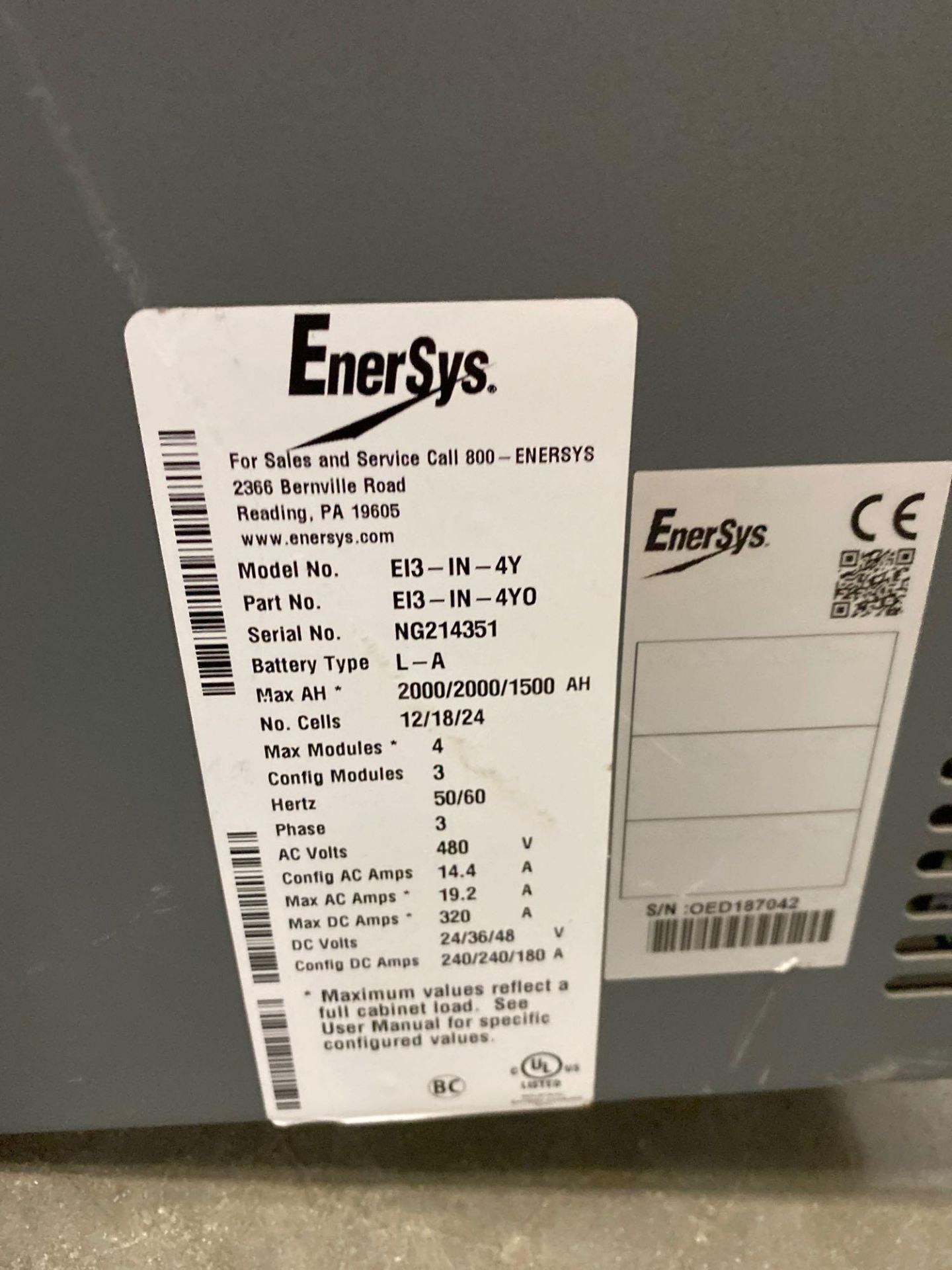 ENERSYS ENFORCER IMPAQ BATTERY CHARGER MODEL EI3-IN-4Y, 24,36,48V - Image 5 of 5