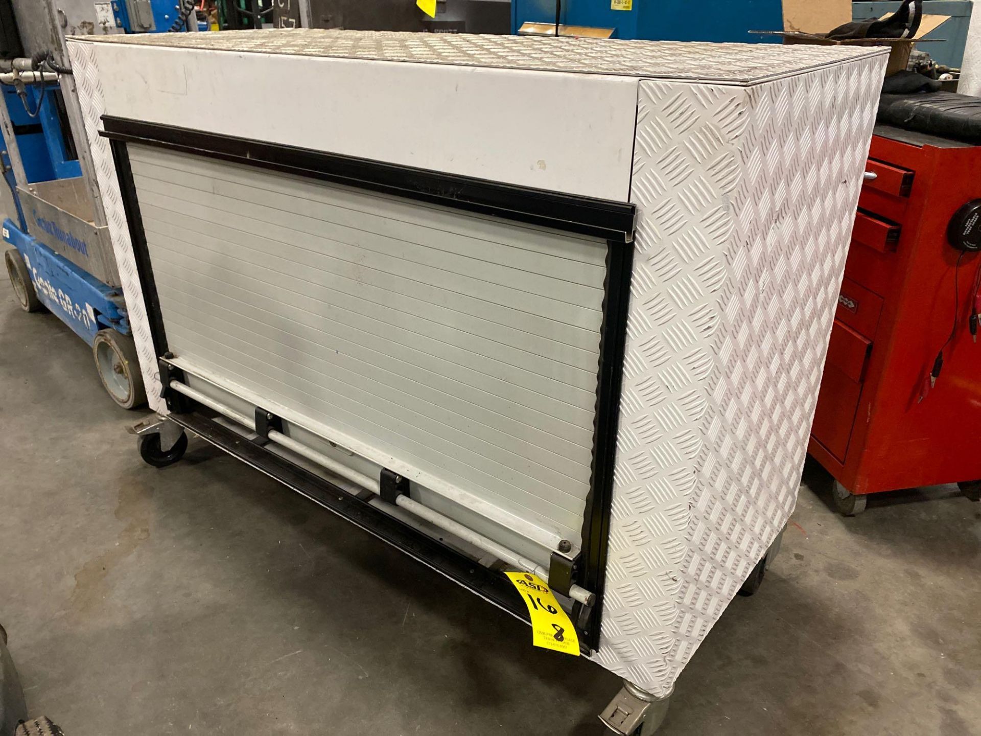 ROLLING ALUMINUM INDUSTRIAL CART WITH ROLL UP DOOR