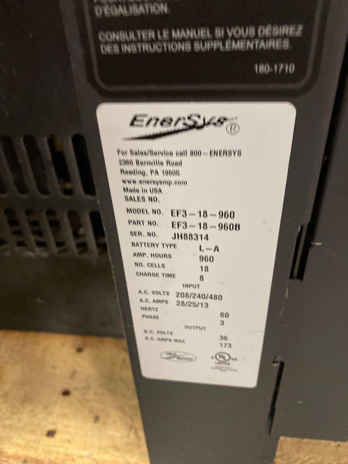 ENERSYS ENFORCER BATTERY CHARGER, 36V - Image 3 of 3