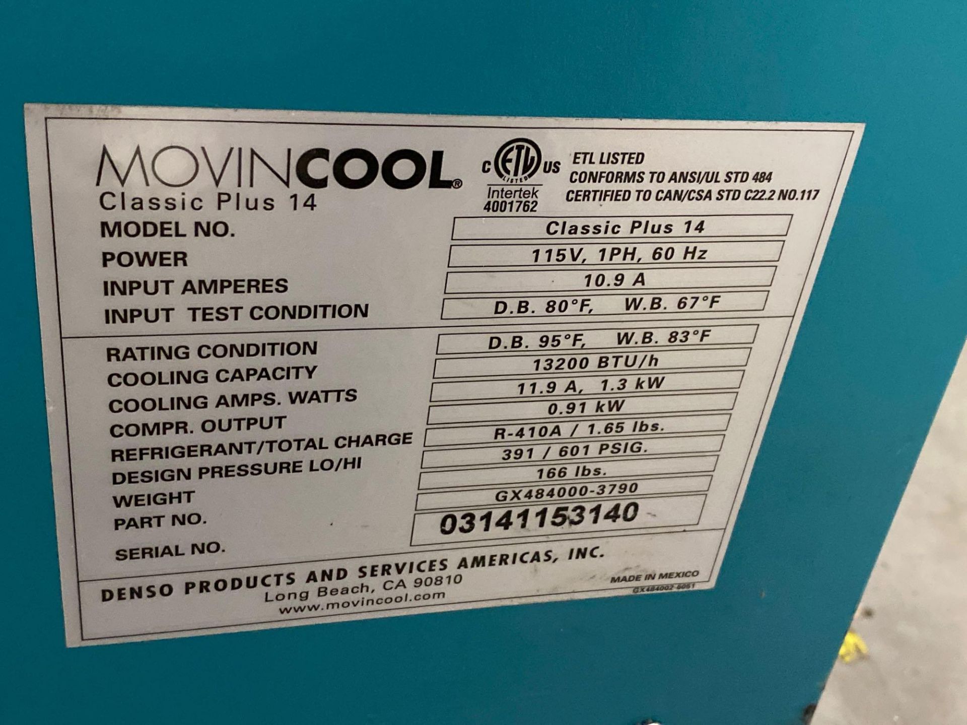 MOVIN COOL CLASSIC PLUS 14 FAN/A/C, PORTABLE, POWERS ON, BLOWS - Image 5 of 5