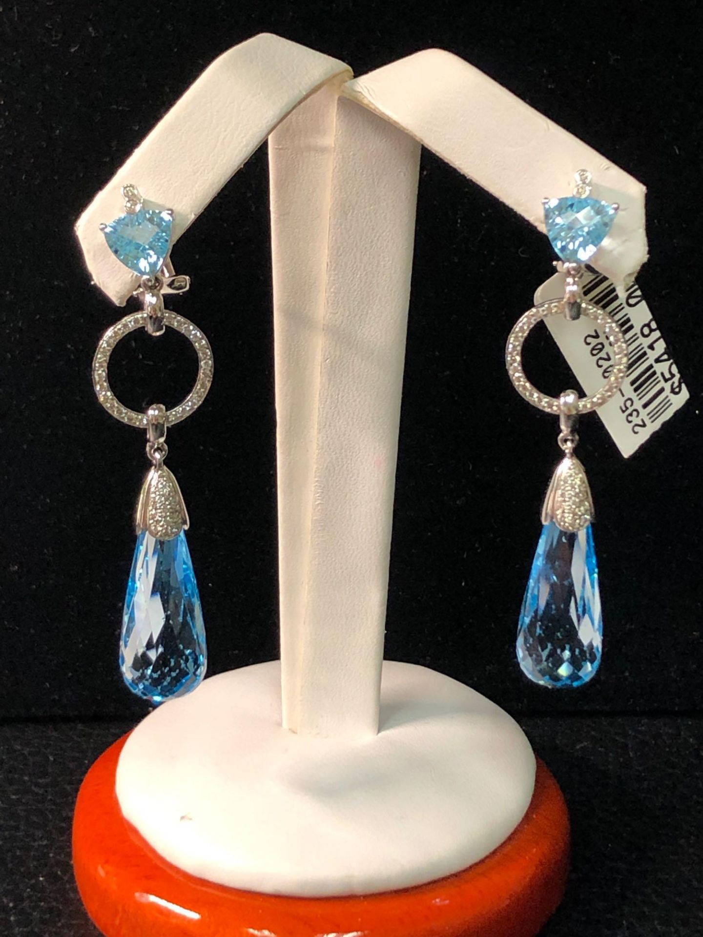 35.03 CT BLUE TOPAZ AND .47 CT DIAMOND DANGLE EARRINGS 14KT WHITE GOLD - Image 2 of 7