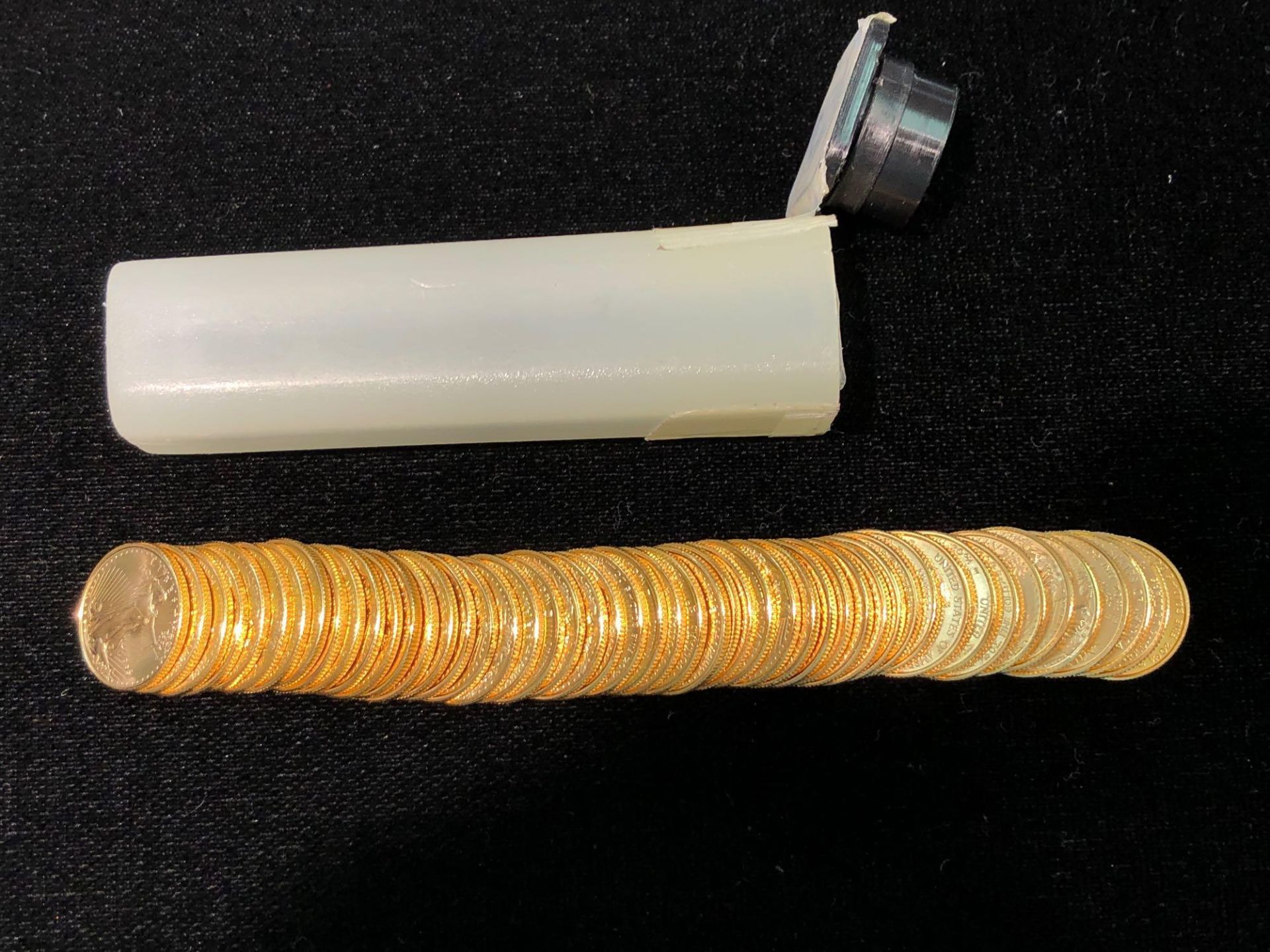 TUBE OF 50 GOLD AMERICAN EAGLE 1/10 OZT COINS DATED 1999