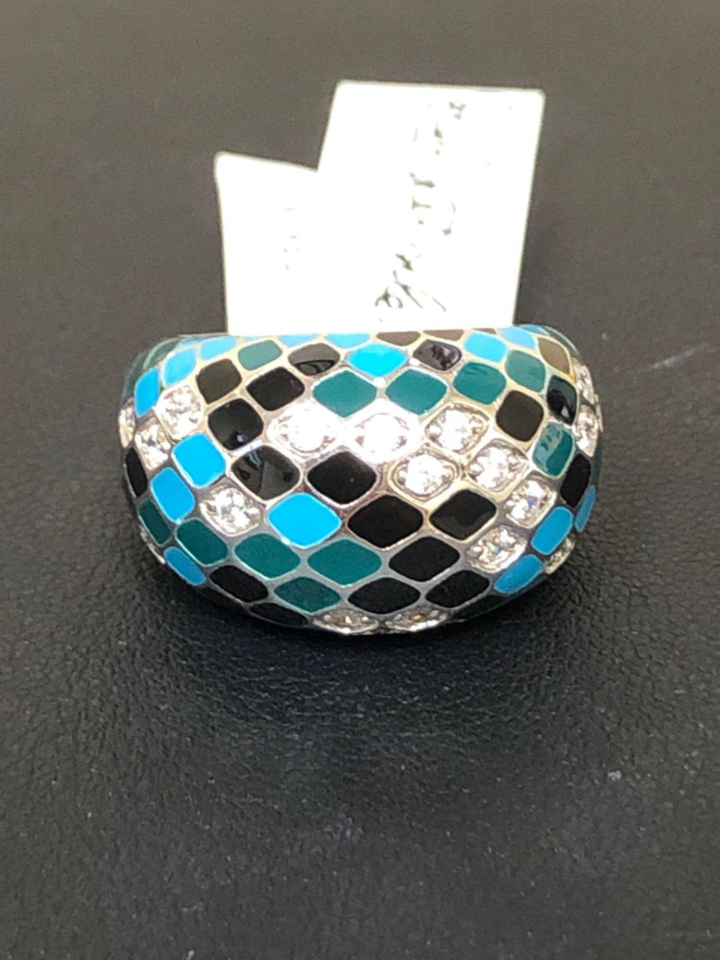 BELLE ETOILE BLACK, TEAL AND GREEN ENAMEL STERLING SILVER SIZE 7 - Image 3 of 6