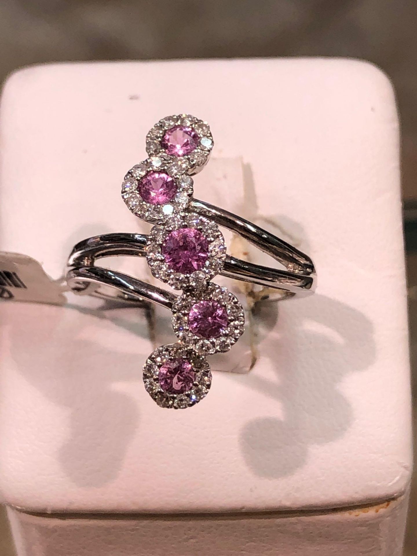 .68CT PINK SAPPHIRE AND .42CT DIAMOND RING 14KT WHITE GOLD