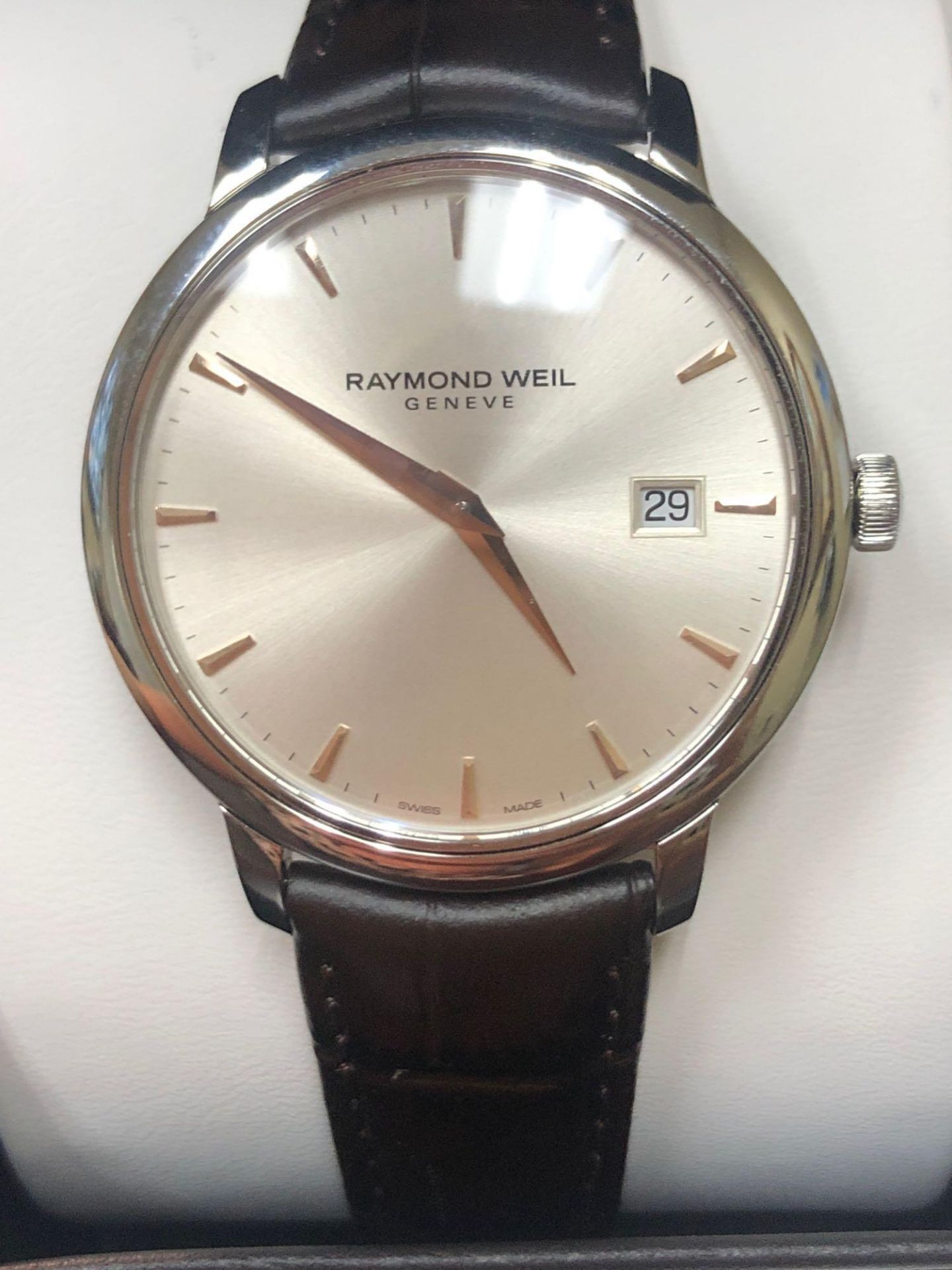 RAYMOND WEIL TOCCATA BROWN LEATHER STRAP SILVER AND ROSE TONE DIAL WATCH - Bild 2 aus 4