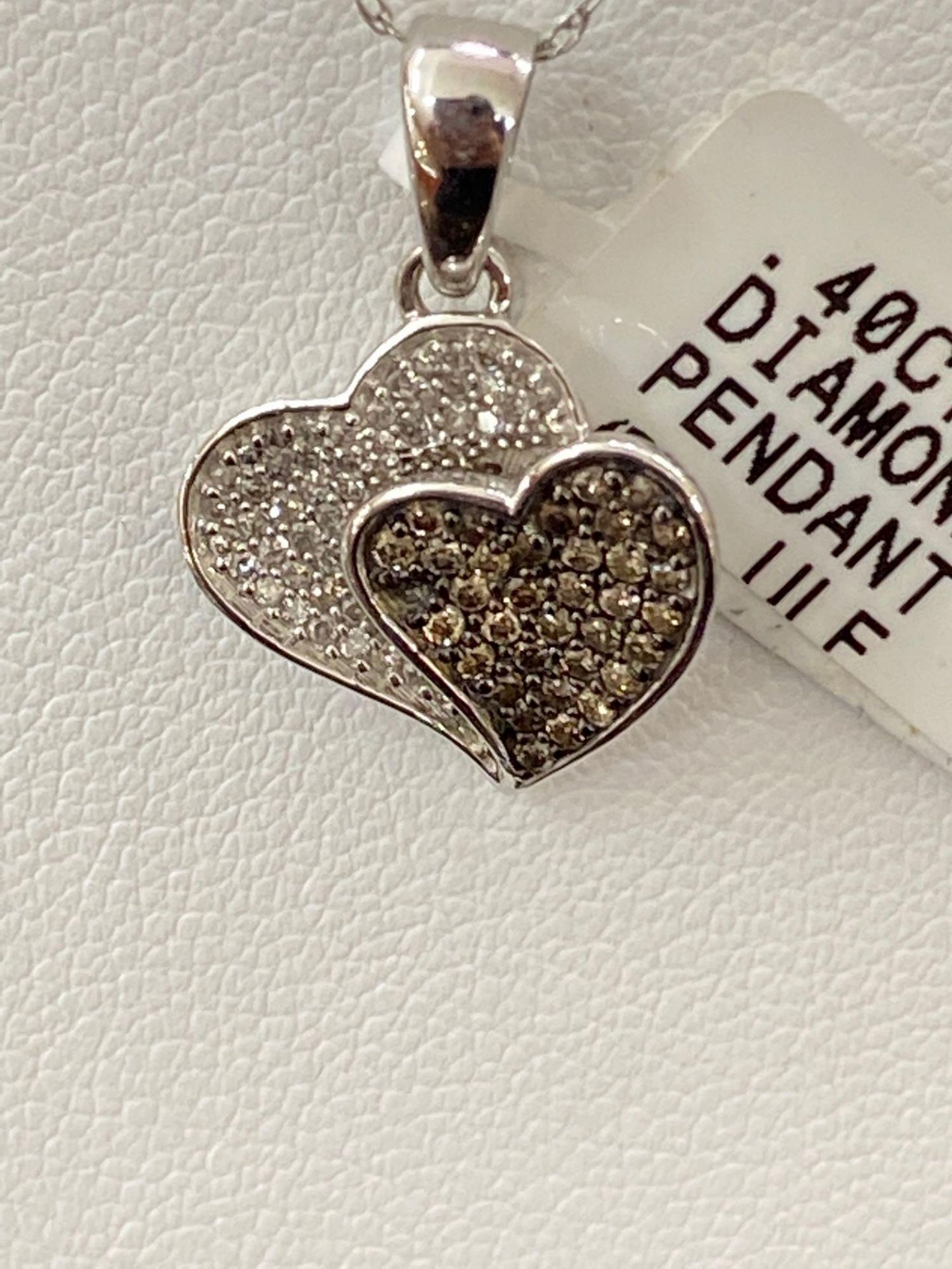 .40CT BROWN/WHITE DIA HEART PENDANT .35CT BROWN/WHITE DIAMOND HEART EARRINGS 10K - Image 2 of 7