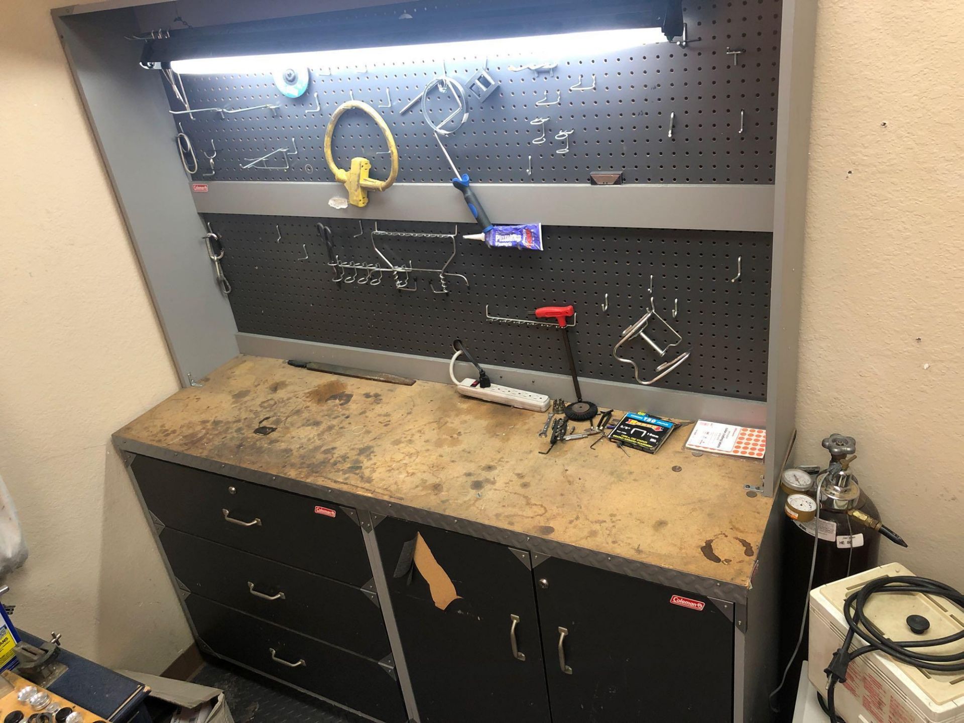 COLEMAN WORK CABINET WITH CONTENTS