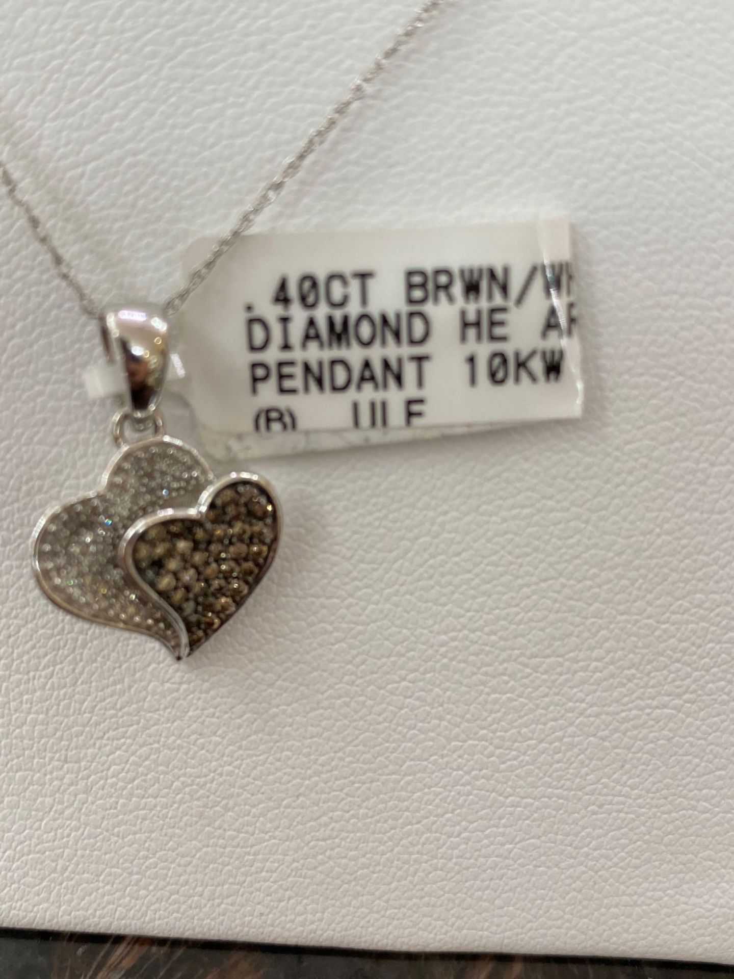 .40CT BROWN/WHITE DIA HEART PENDANT .35CT BROWN/WHITE DIAMOND HEART EARRINGS 10K - Image 4 of 7