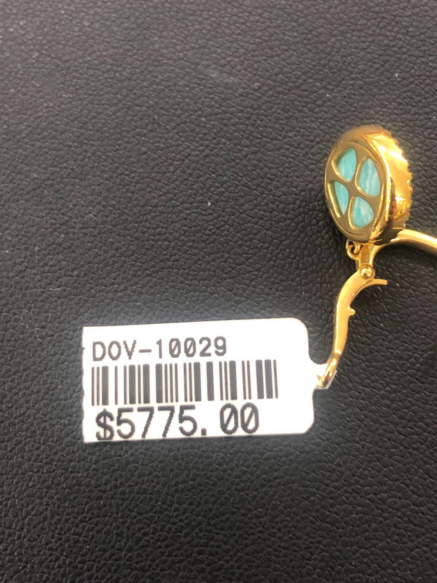 DOVE DESIGNER EARRINGS 4.80CT AMAZONITE/ .27CT DIAMONDS 18KT YELLOW GOLD - Image 3 of 3