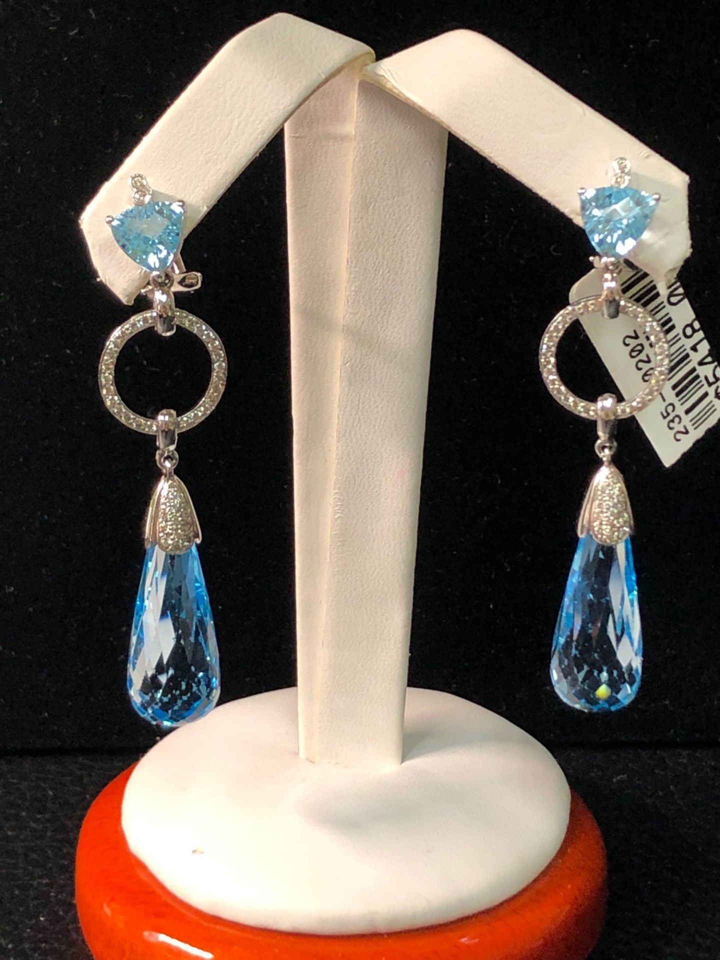 35.03 CT BLUE TOPAZ AND .47 CT DIAMOND DANGLE EARRINGS 14KT WHITE GOLD - Image 3 of 7