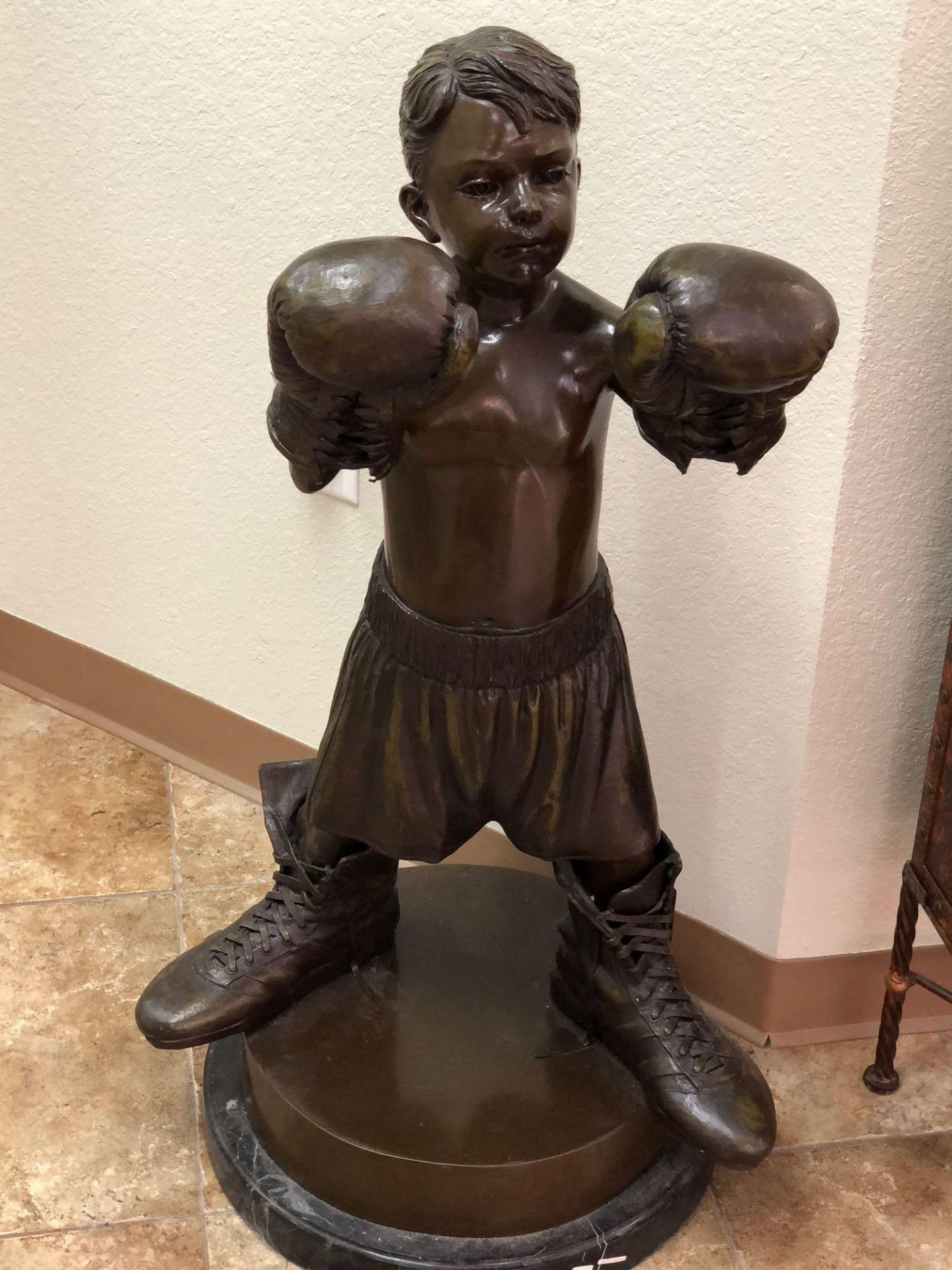 “BOXER” BRONZE STATUE. APPROX 41" TALL X 19" BASE DIAMETER