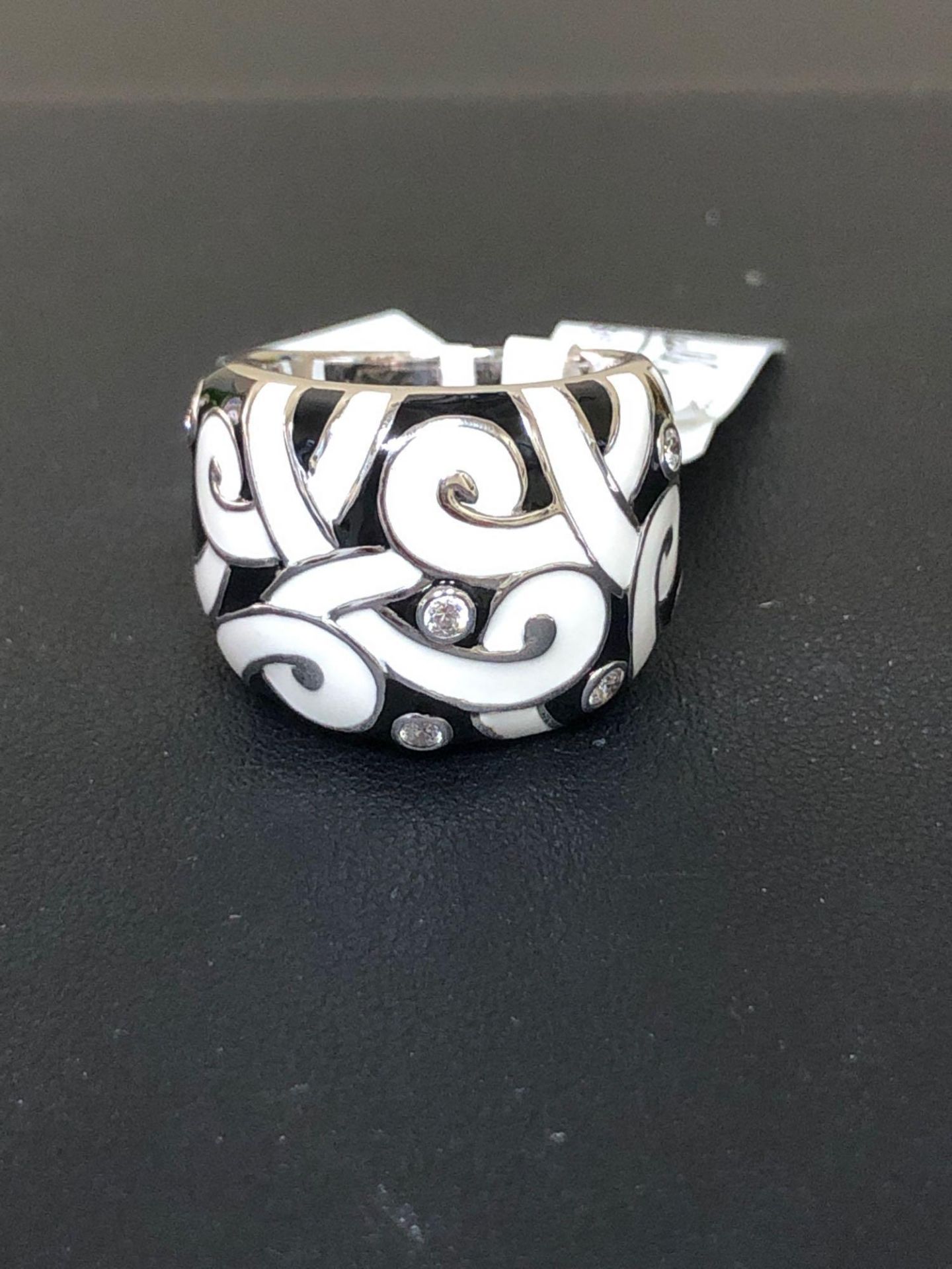 BELLE ETOILE BLACK AND WHITE/ CZ ENAMEL RING STERLING SILVER SIZE 7 - Bild 3 aus 5