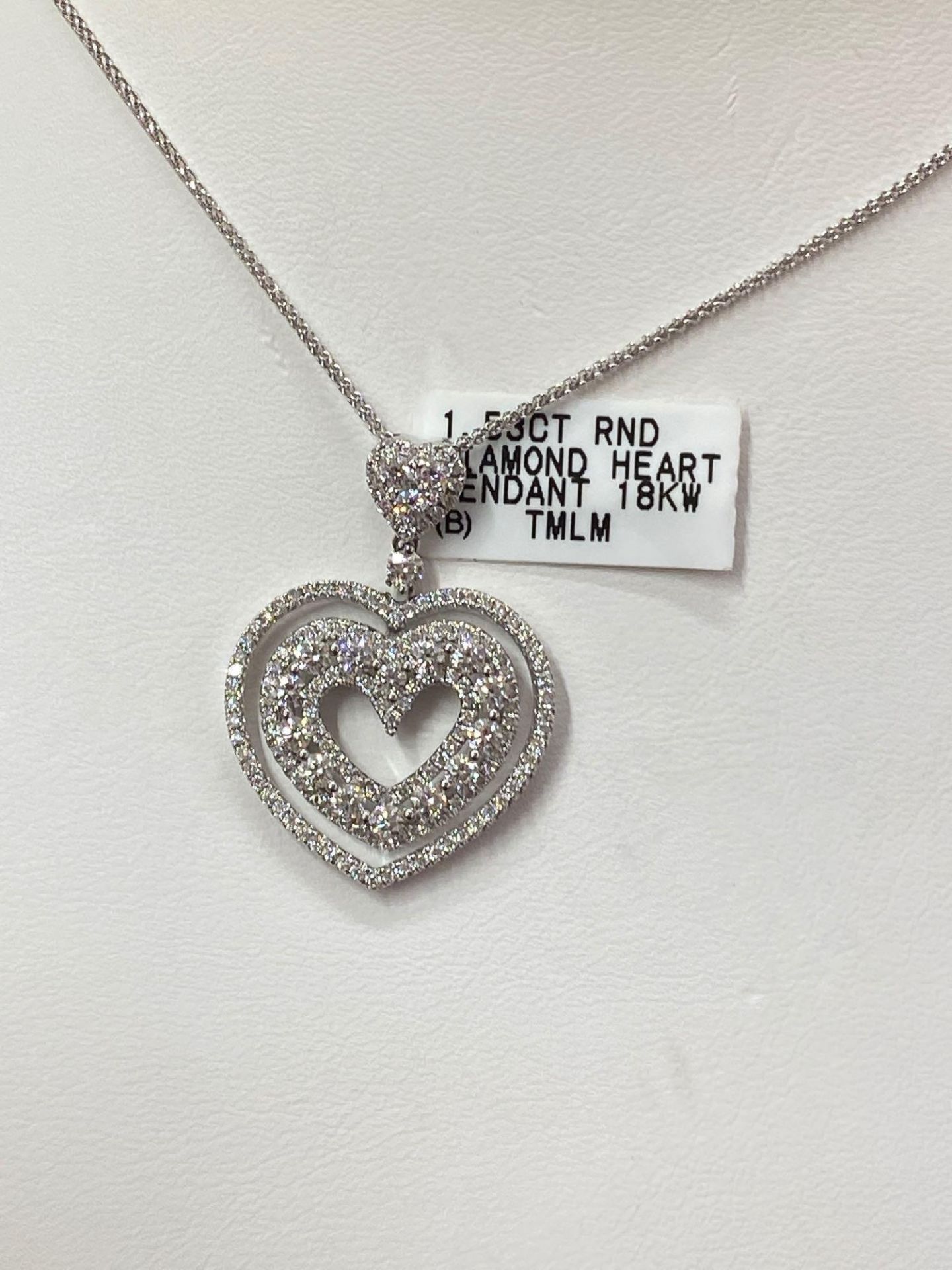 1.53CT DIAMOND HEART PENDANT 18K -18” WHITE GOLD CHAIN 14K