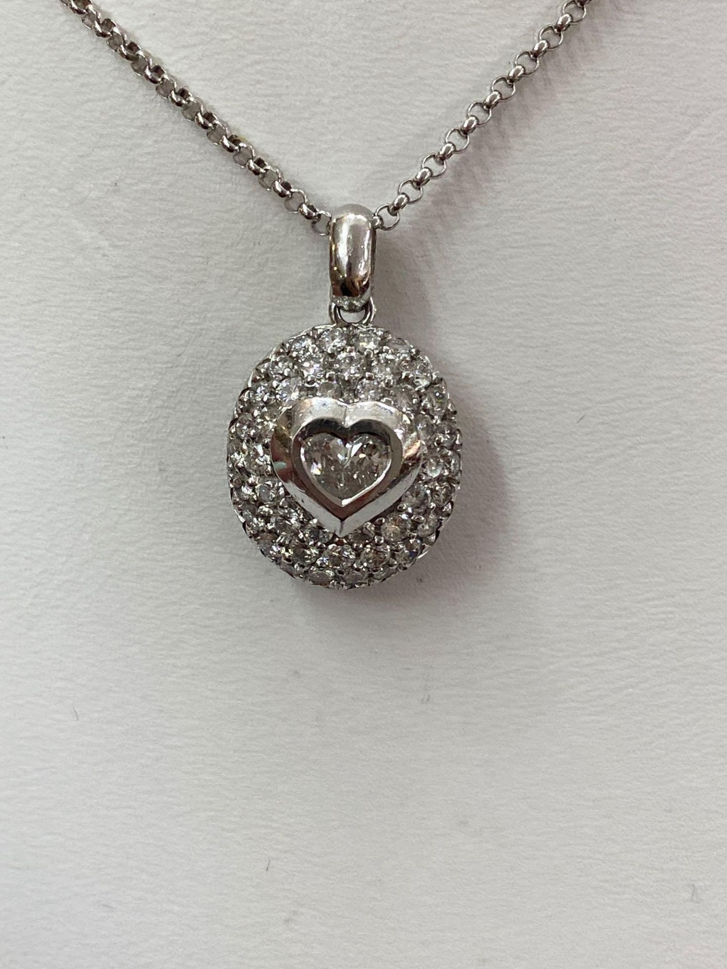 1.38CT DIAMOND PAVE HEART 18K WHITE GOLD CHAIN 14K 18” - Image 2 of 5