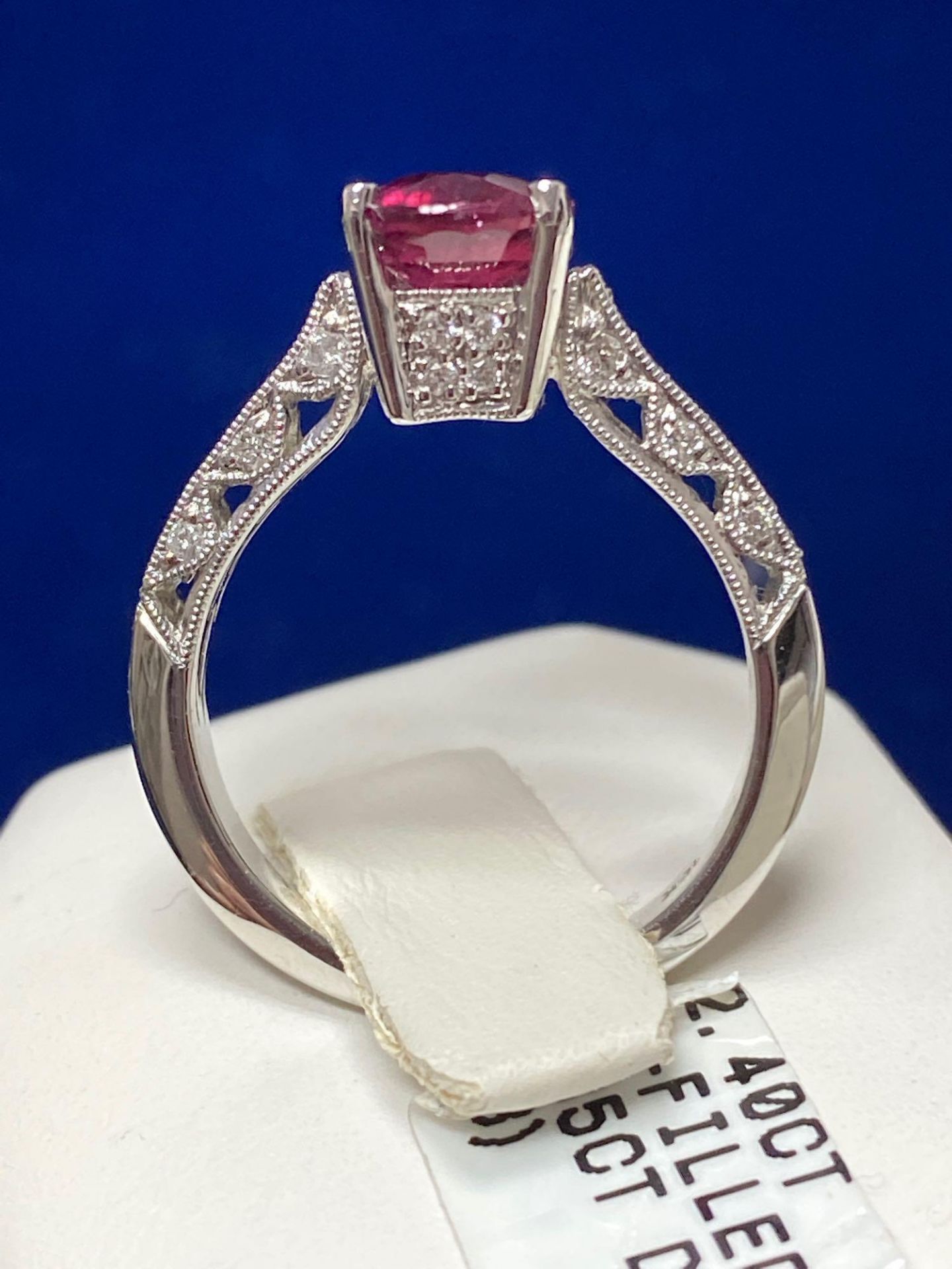 2.40CT GLASS FILLED RUBY .35CT DIAMOND RING 18K WHITE GOLD - Image 3 of 5