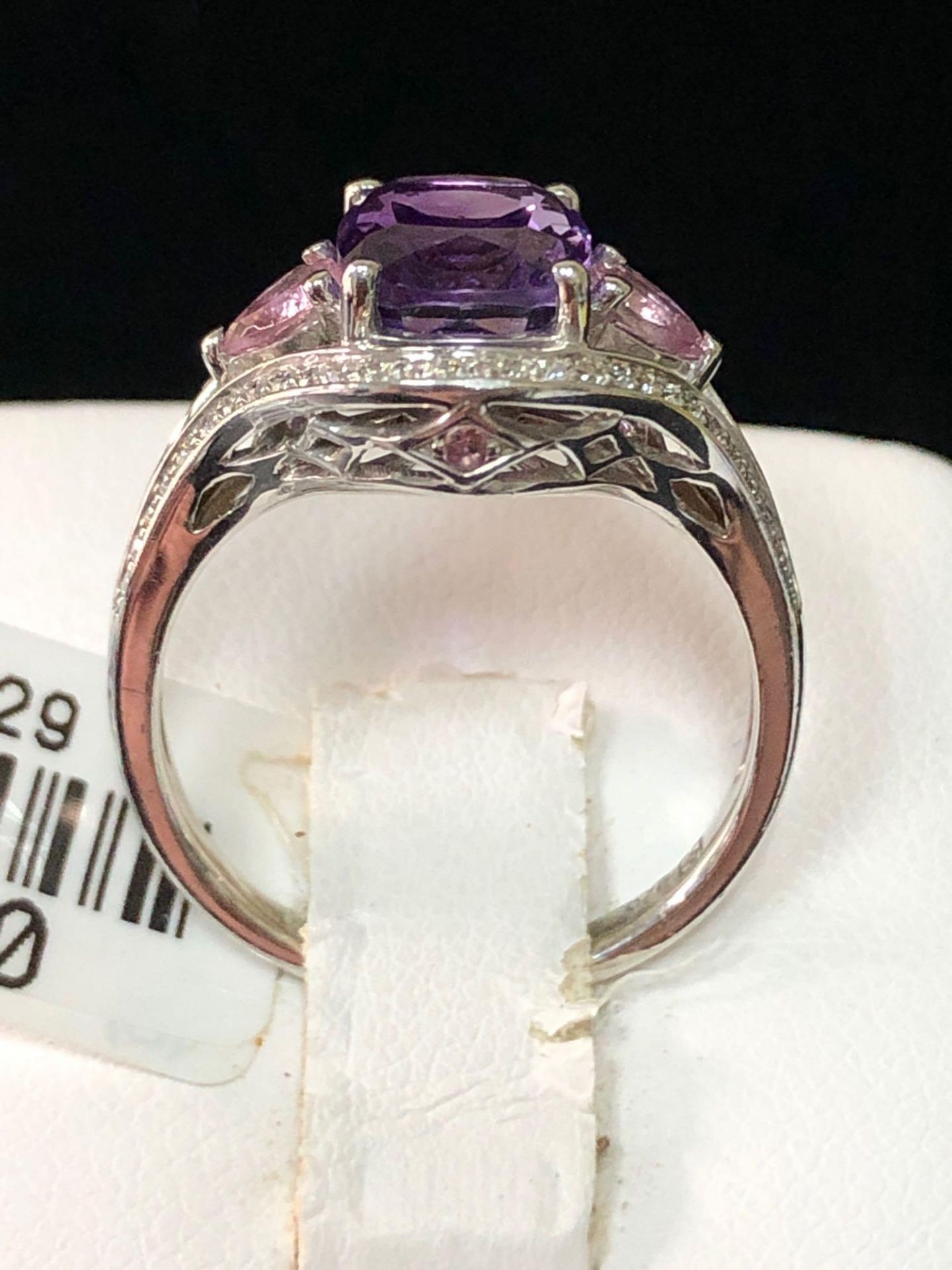 AMETHYST, PINK TOPAZ AND .20CT DIAMOND RING STERLING SILVER - Image 2 of 4