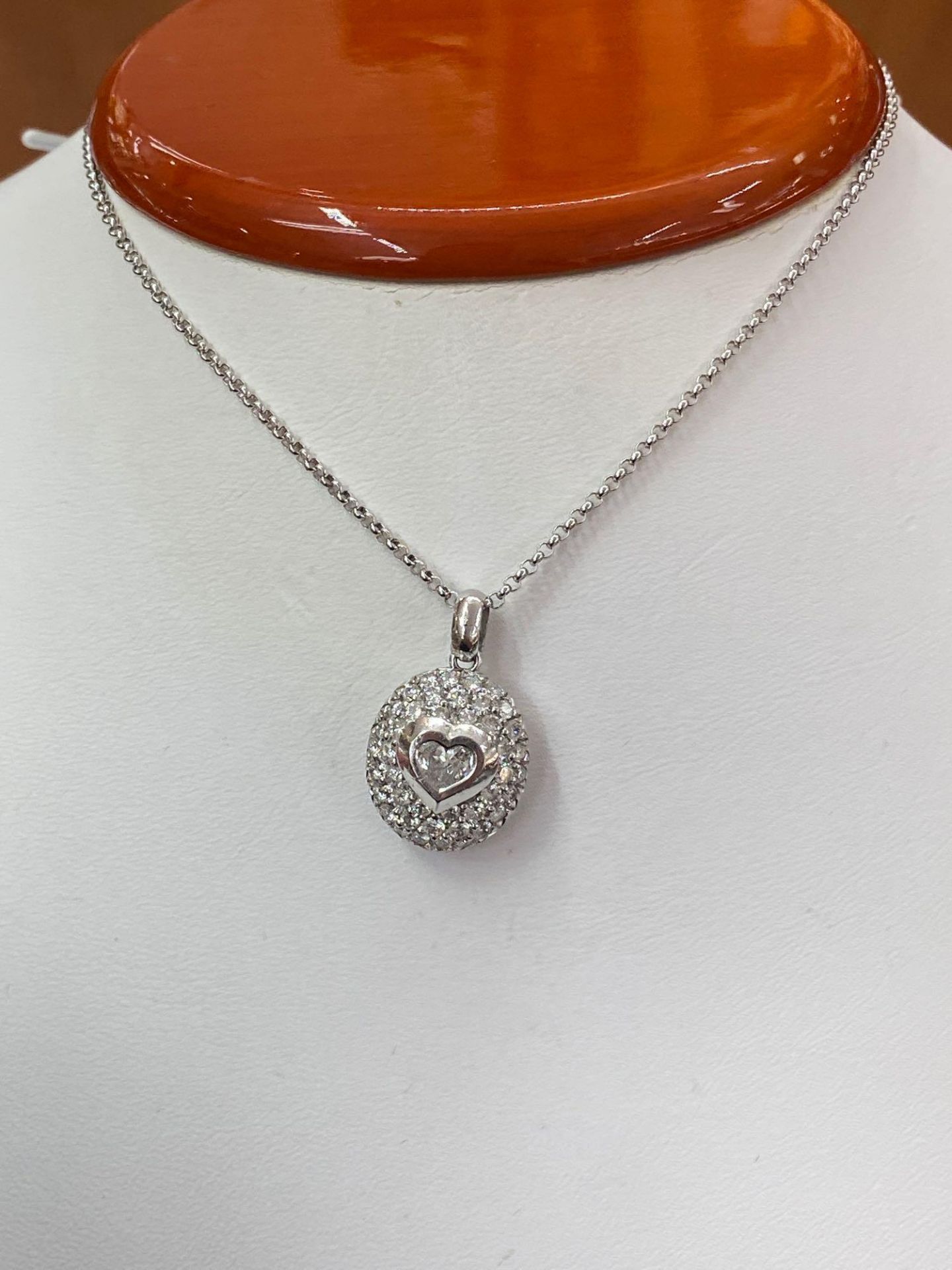 1.38CT DIAMOND PAVE HEART 18K WHITE GOLD CHAIN 14K 18”