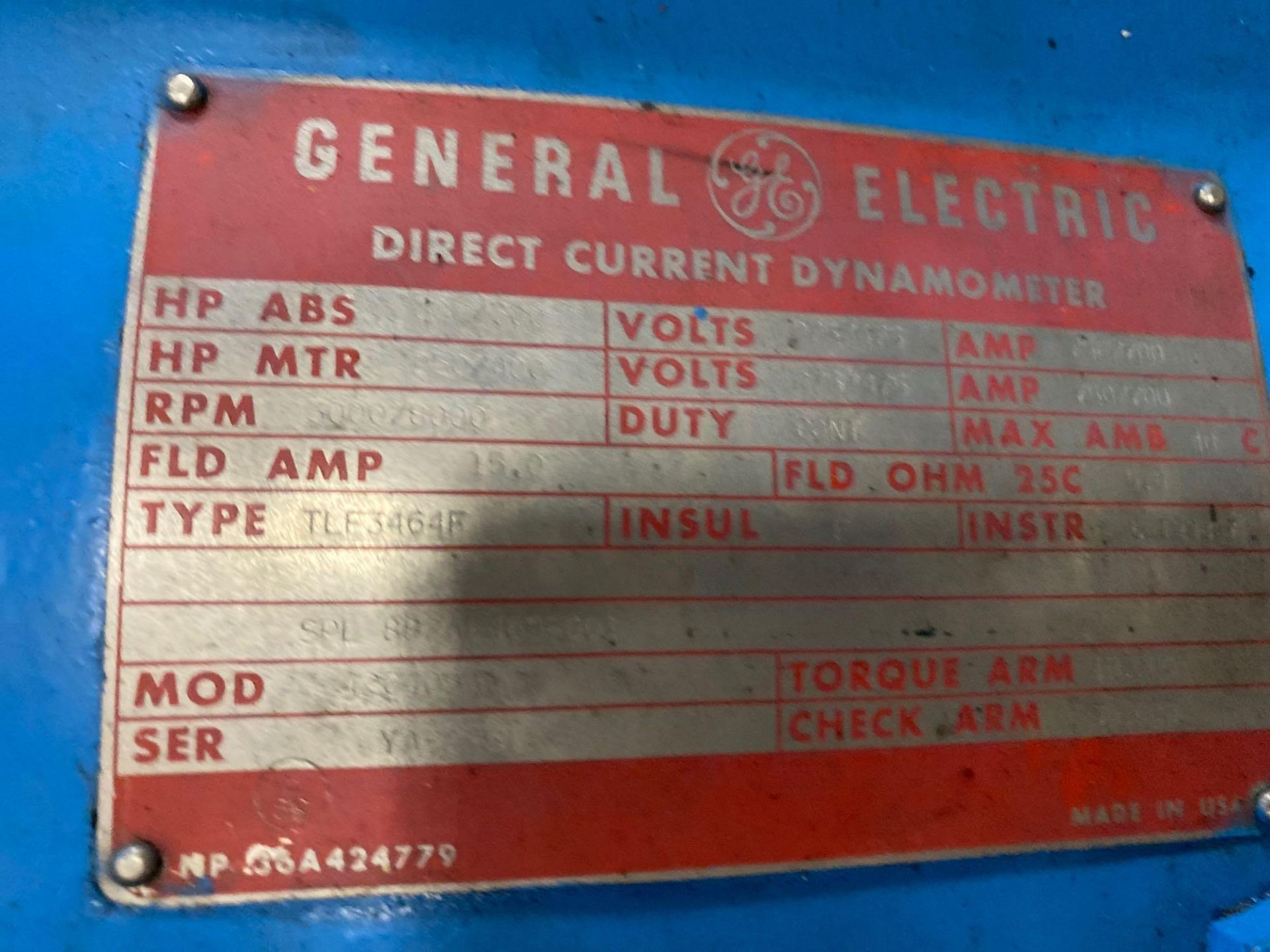 GENERAL ELECTRIC DIRECT CURRENT DYNAMOMETER MODEL 42G405AW, 300 HP ABS, 275/485 V, 750/700 AMP, TYPE - Image 15 of 20